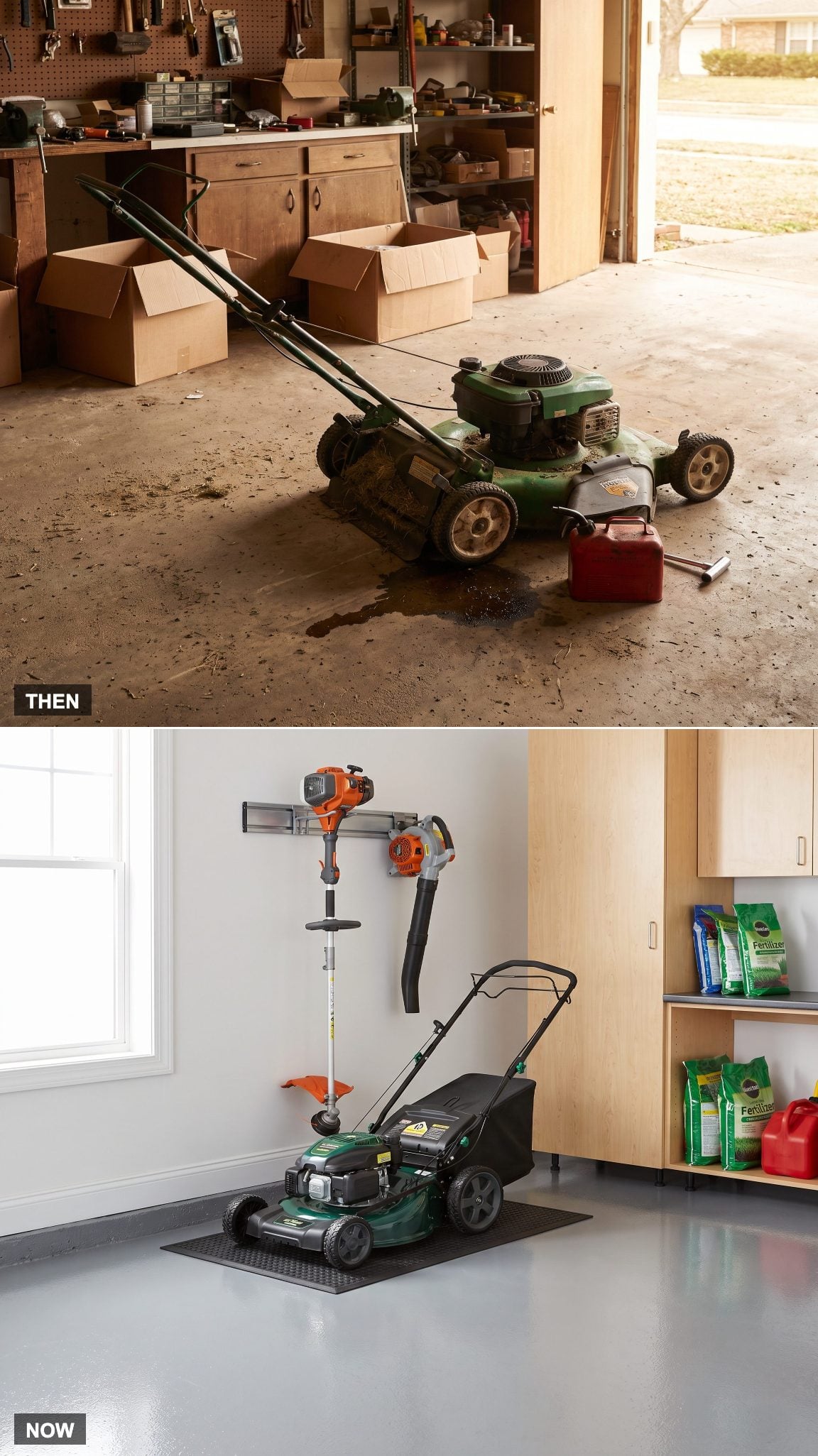 1980: Lawn Mower Parked Wherever It Fit → NOW: Dedicated Lawn-and-Garden Equipment Zone
