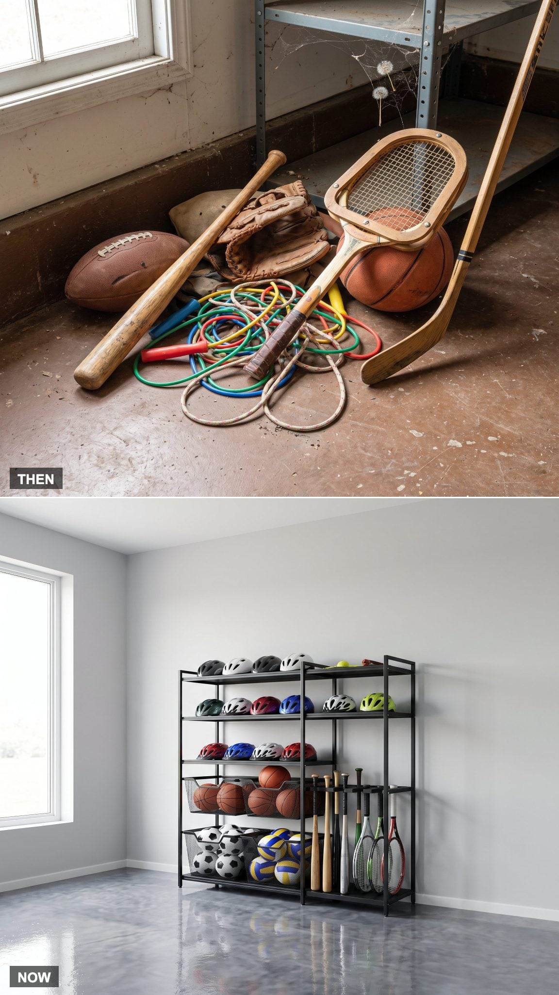 1980: Sports Equipment Thrown Into a Corner → NOW: Dedicated Sports-Gear Storage