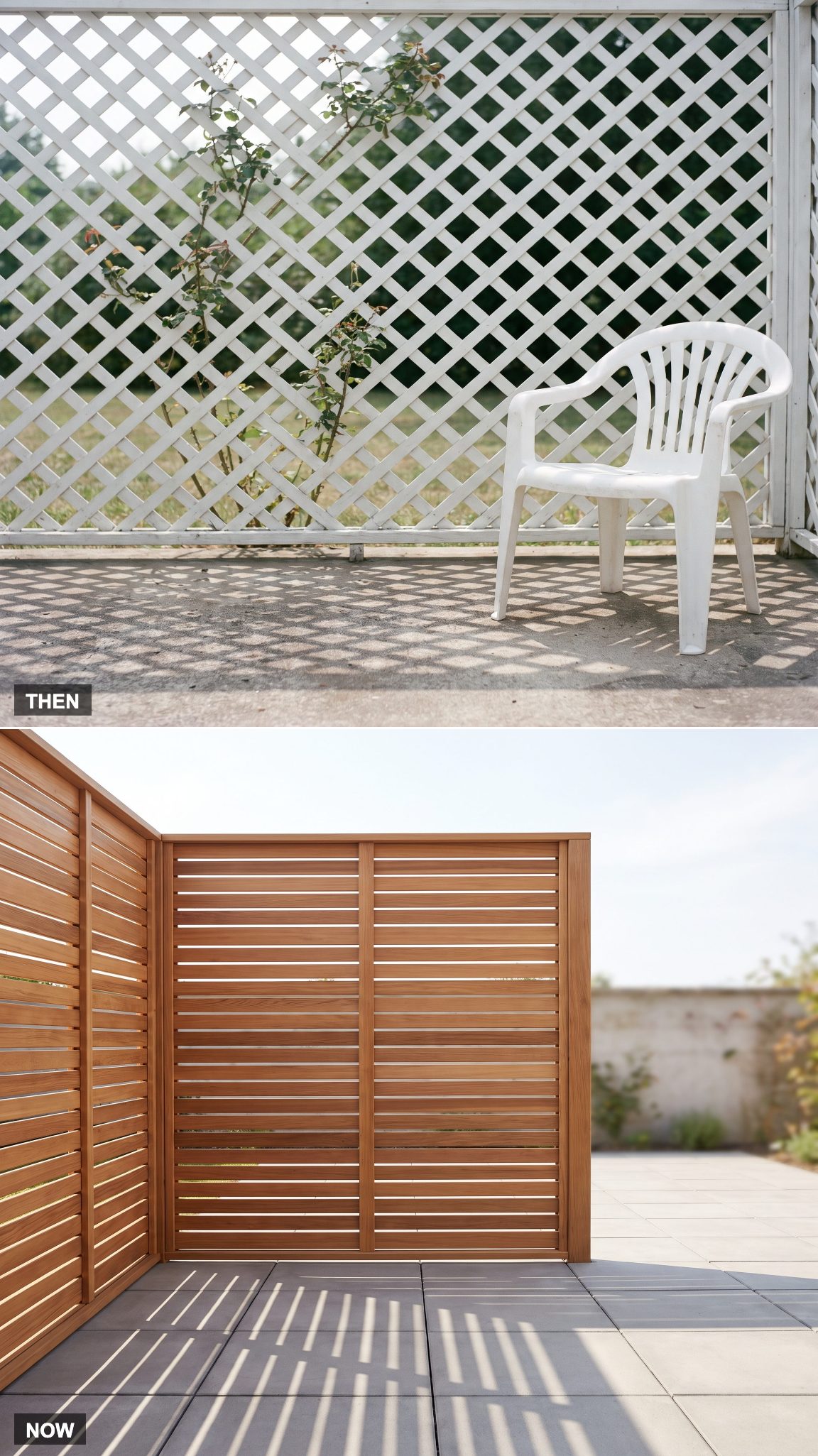 1975 decorative lattice transformed into a slatted privacy screen