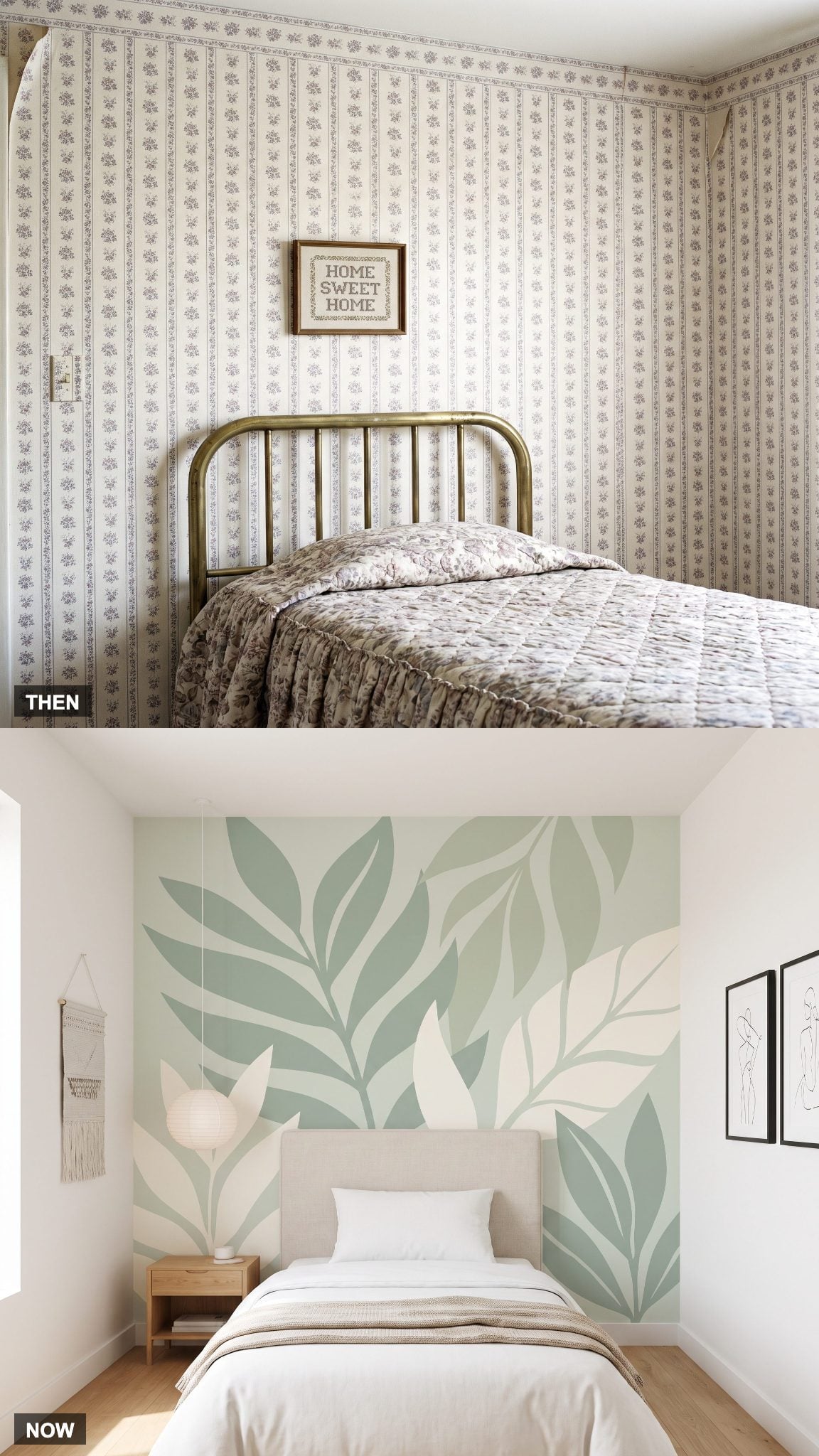 1985: Floral, Striped, or Novelty Wallpaper → NOW: Statement Wallpaper or Removable Murals