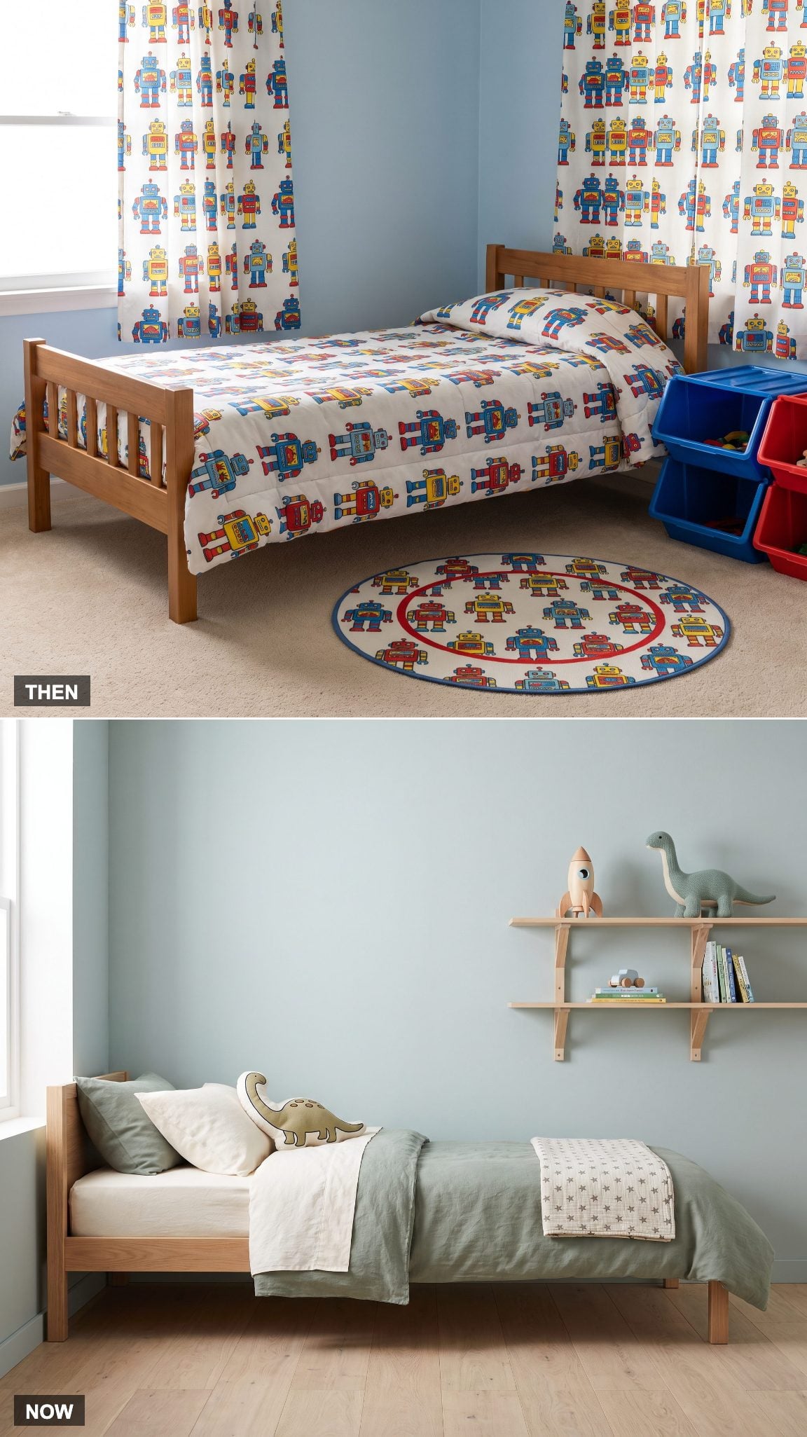 1985: Full Character Bedding → NOW: A Theme Without Everything Matching