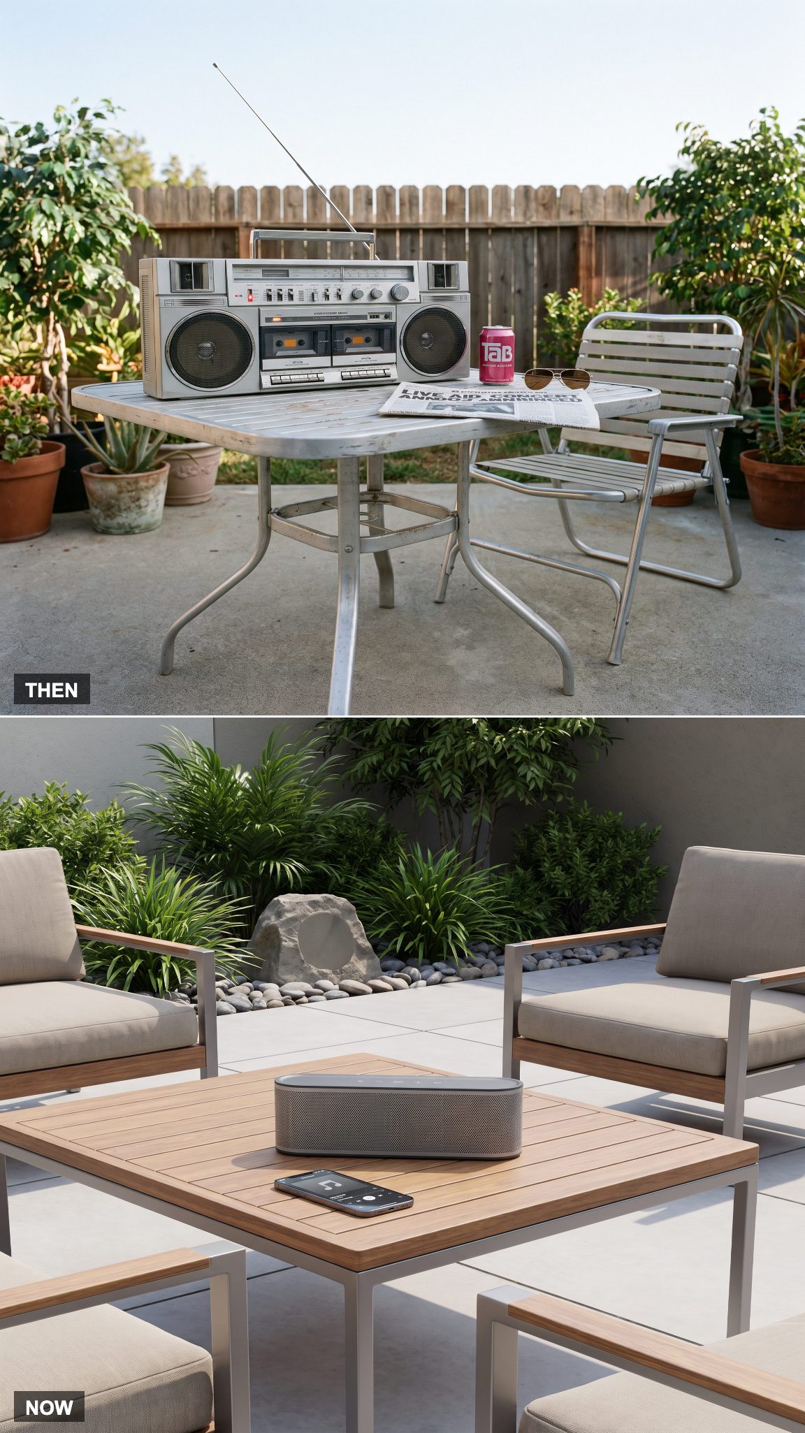 1975 portable radio transformed into integrated outdoor audio