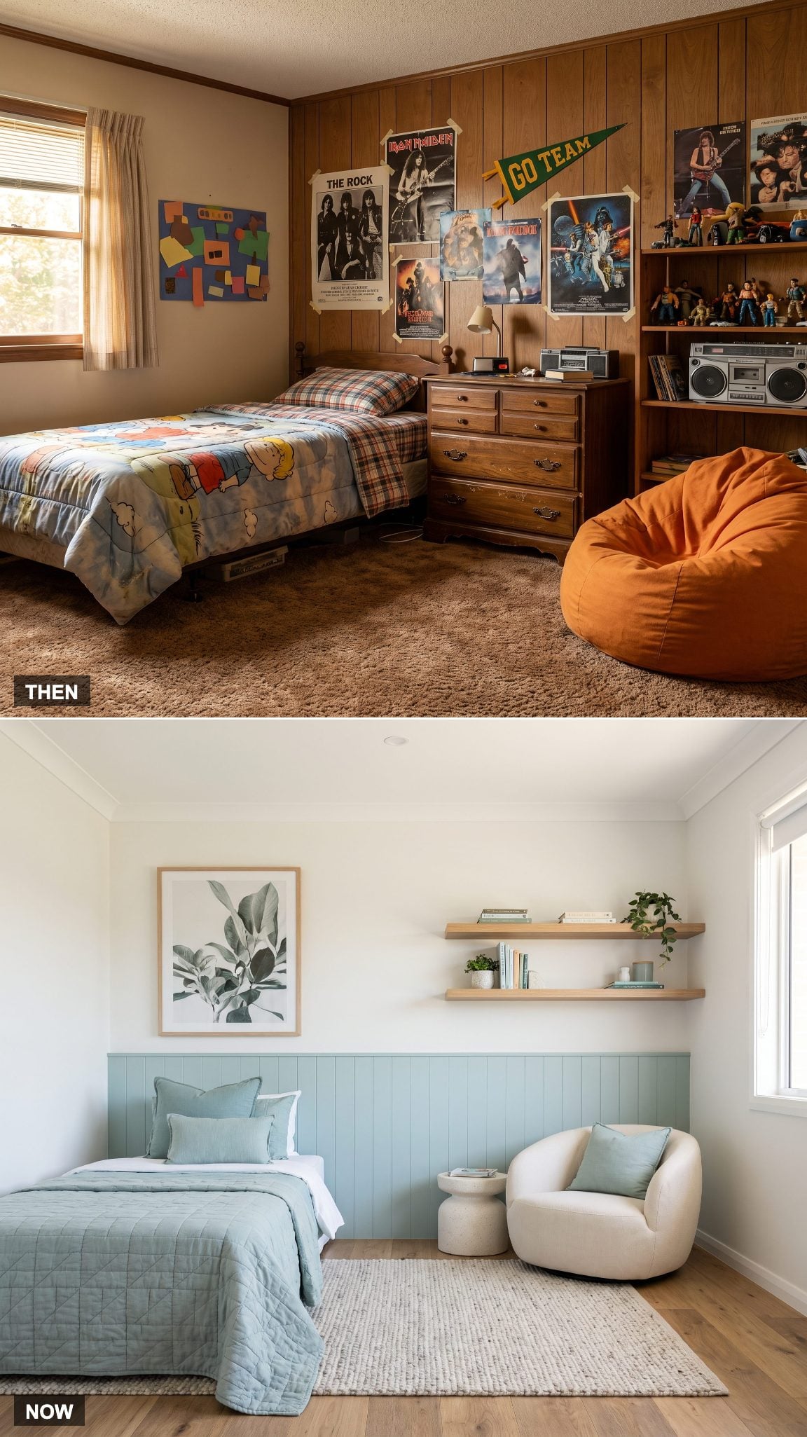 1985: A Room Built Up Gradually by the Kid → NOW: A Room Designed as a Complete Concept