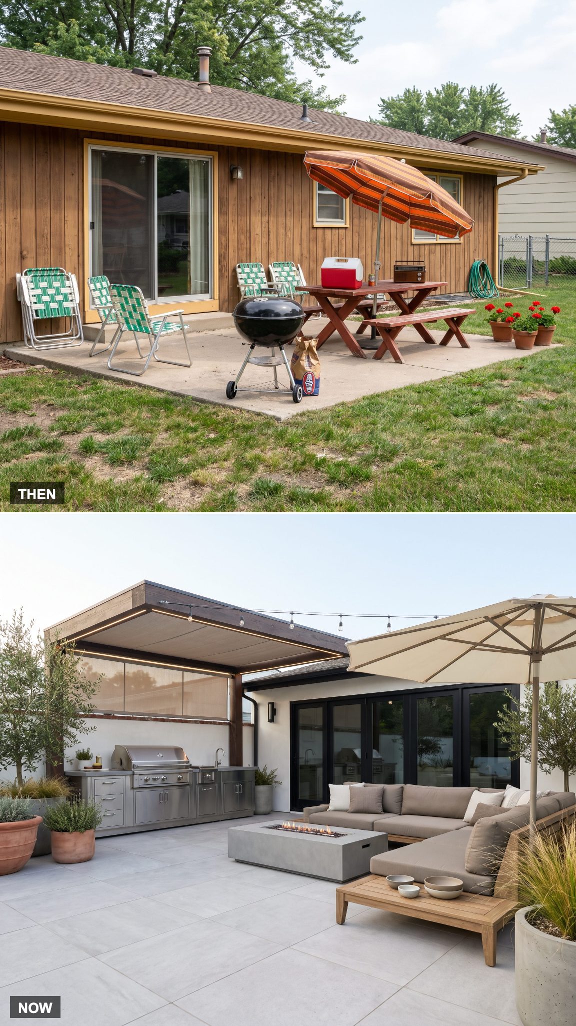 1975 seasonal backyard hangout transformed into a more complete outdoor room