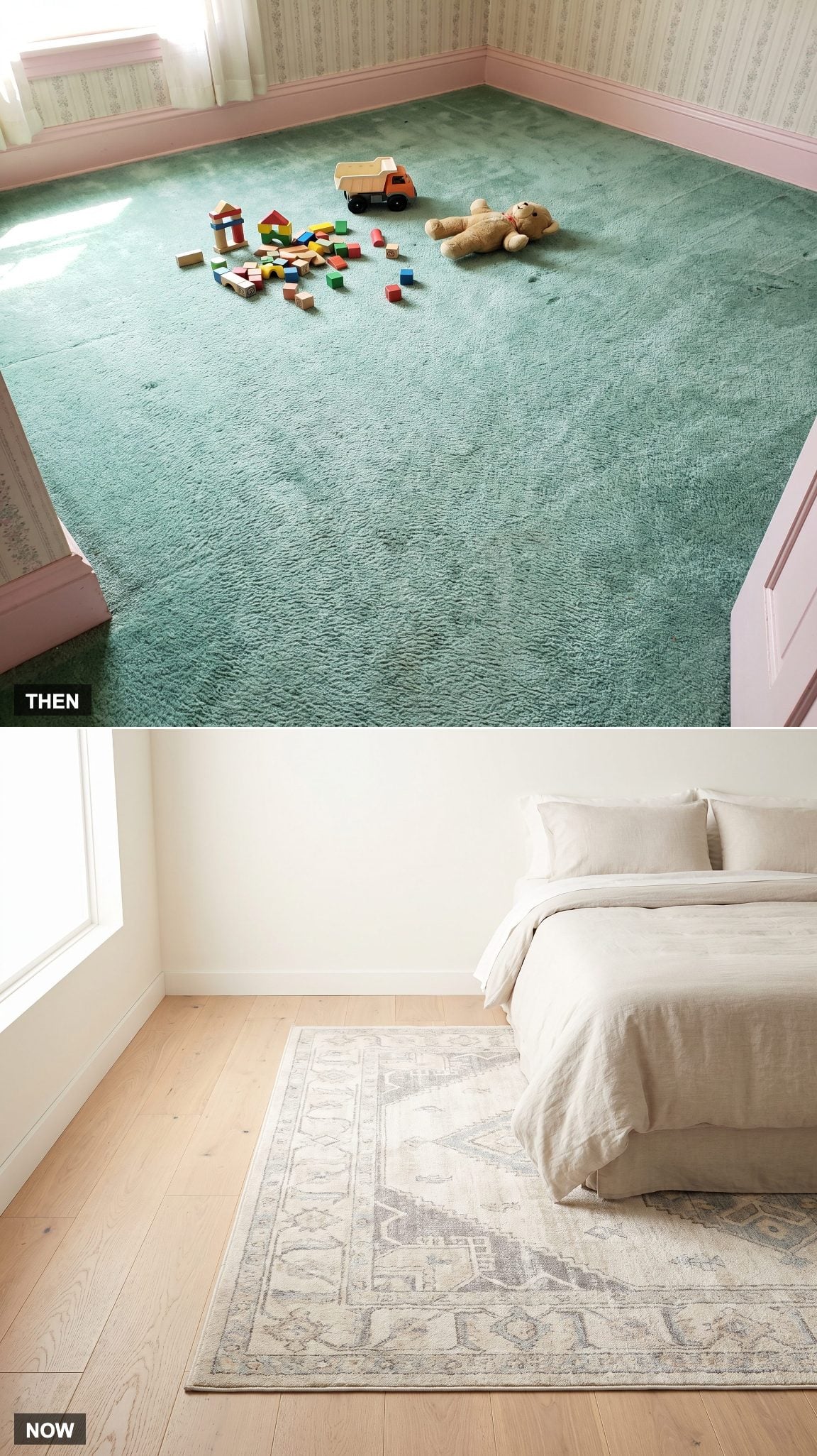 1985: Wall-to-Wall Carpet → NOW: Hard Floors With a Washable Rug