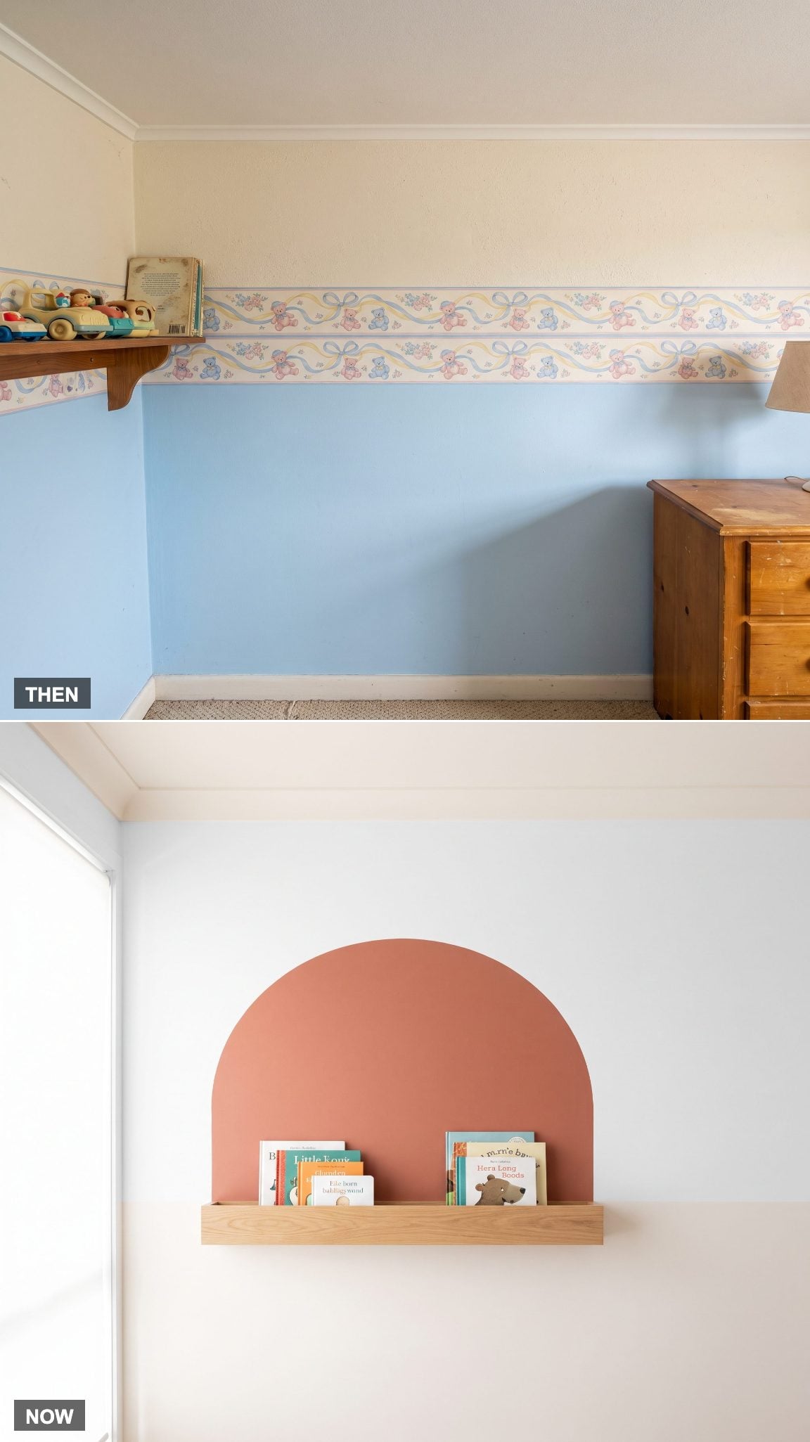 1985: Wallpaper Border at the Ceiling → NOW: Painted Arch, Mural, or Color Block