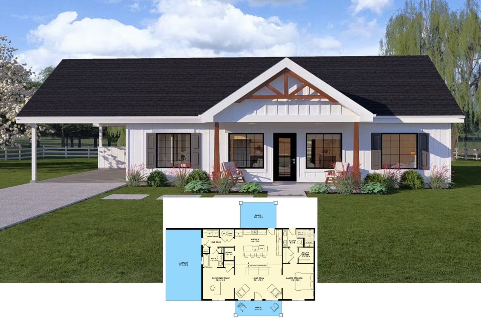 The Willowrun 2-Bedroom Modern Farmhouse Layout with Vaulted Great Room (1,232 Sq. Ft. Floor Plan)