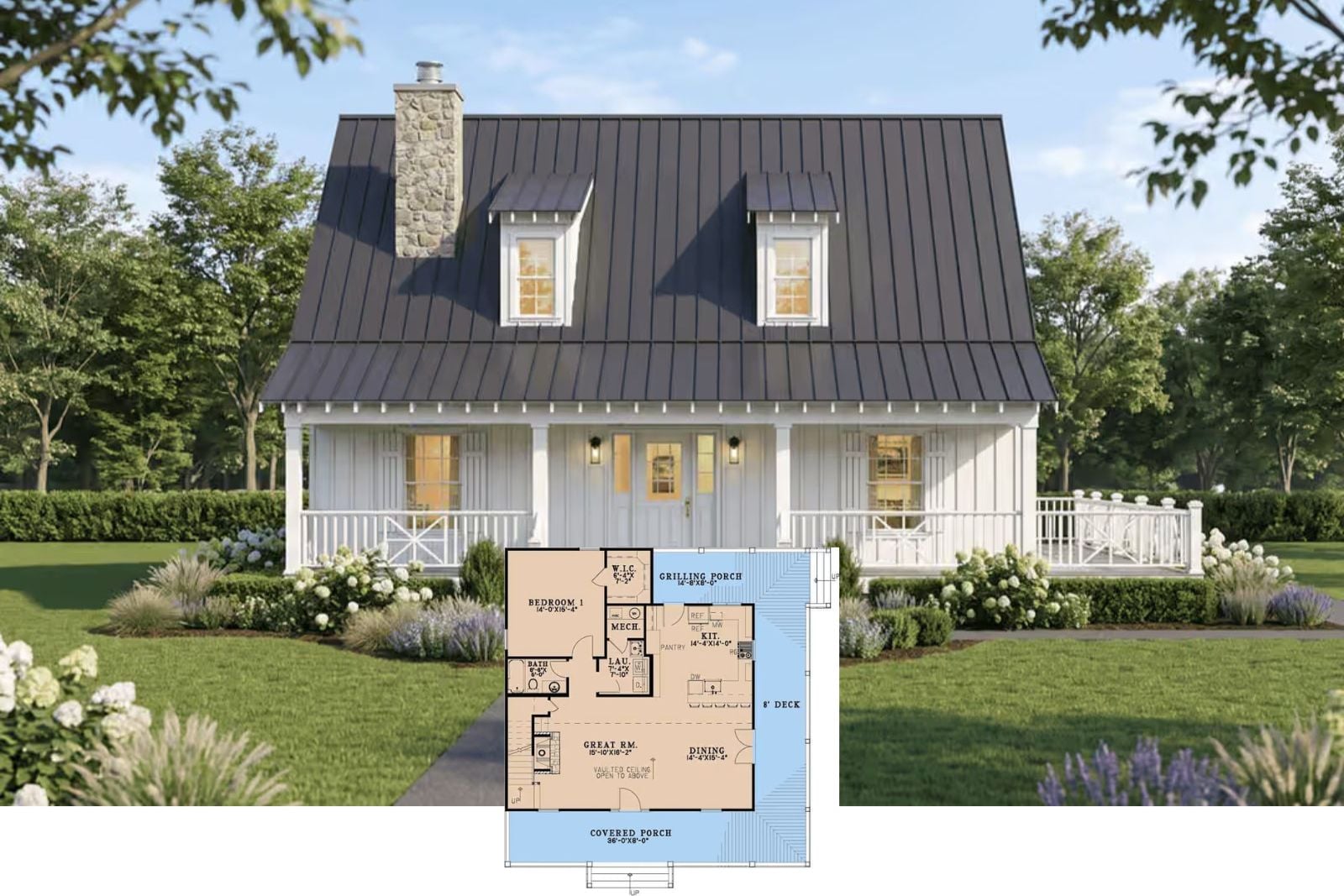 The Bluebell 2-Bedroom Modern Farmhouse Layout with Wraparound Porch (1,884 Sq. Ft. Floor Plan)
