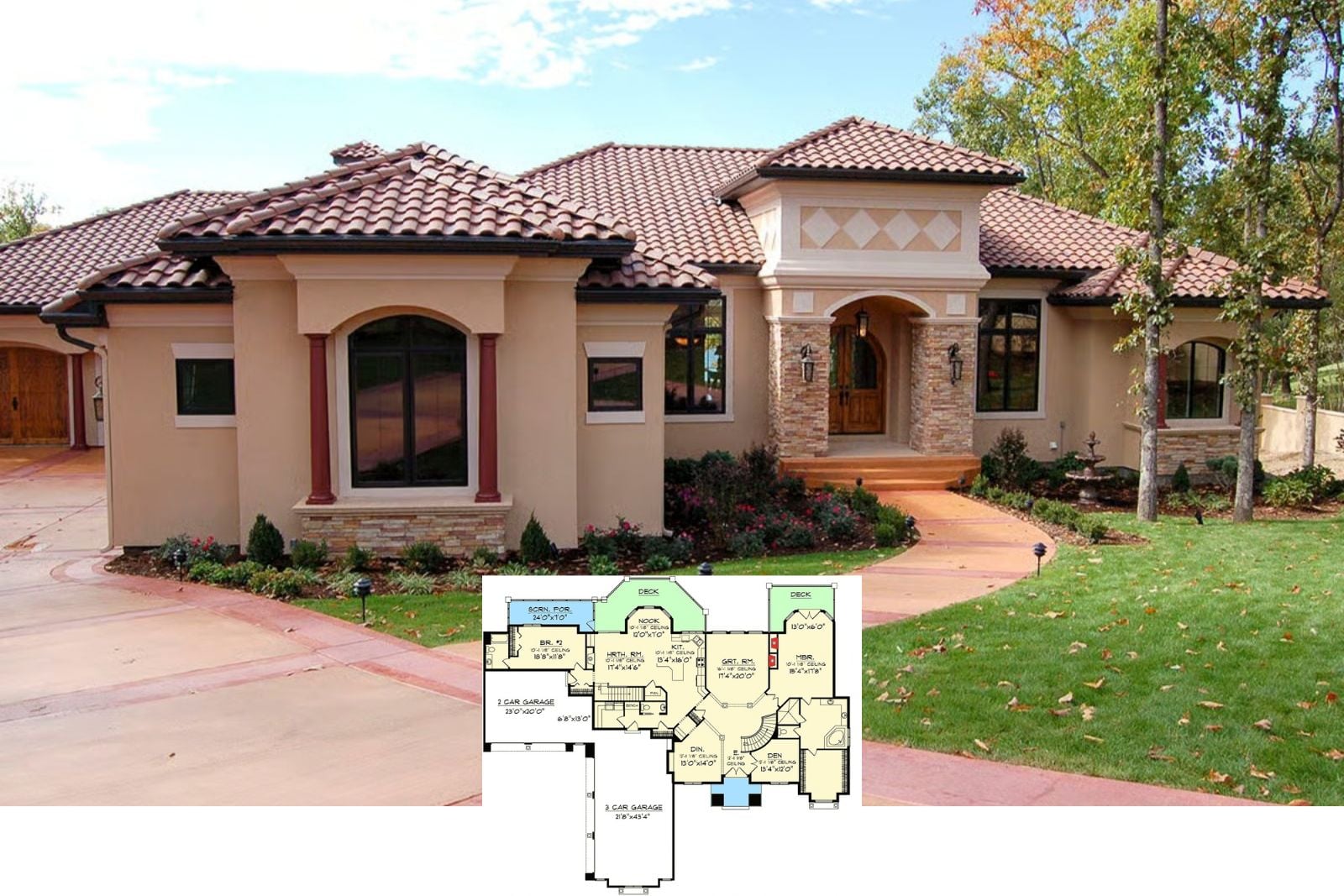 Montalcino 2-Bedroom Tuscan Ranch House Plan with 5-Car Garage (3,214 Sq. Ft. Floor Plan)
