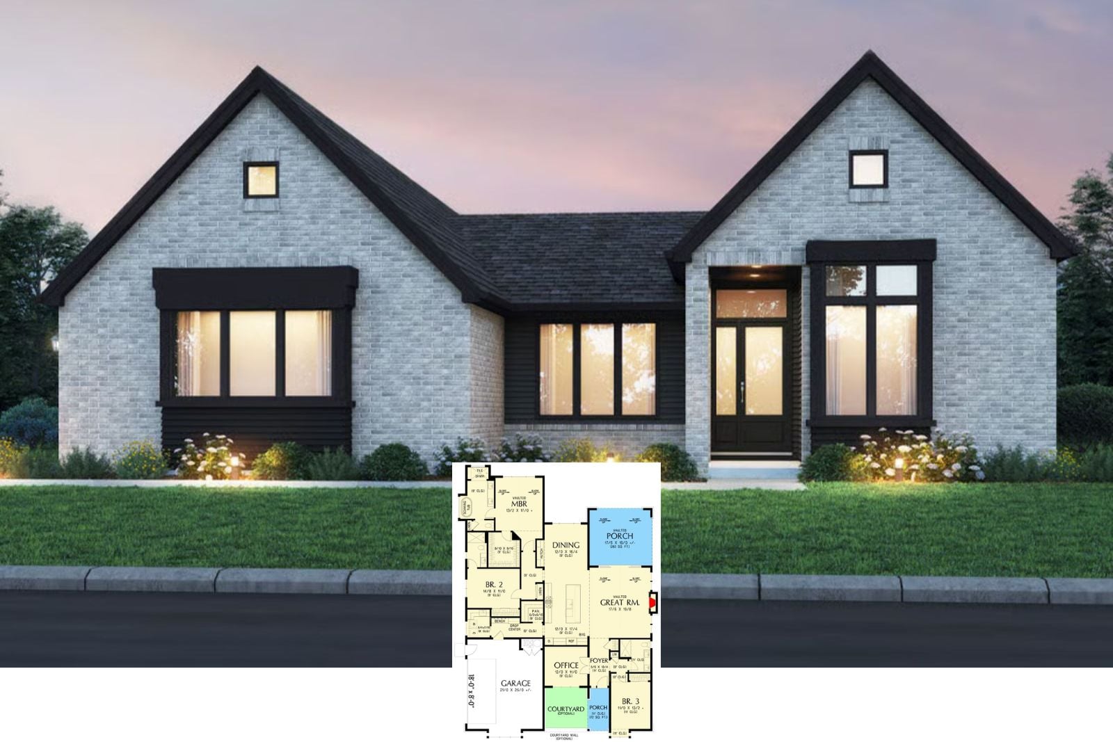 The Grayson 3-Bedroom Contemporary House Plan with Courtyard (2,389 Sq. Ft. Floor Plan)