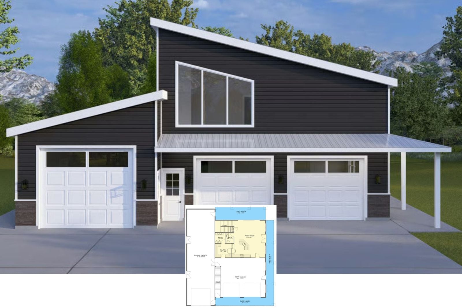 Ravenpitch 3-Bedroom Contemporary Modern House Plan with RV Garage (3,052 Sq. Ft. Floor Plan)