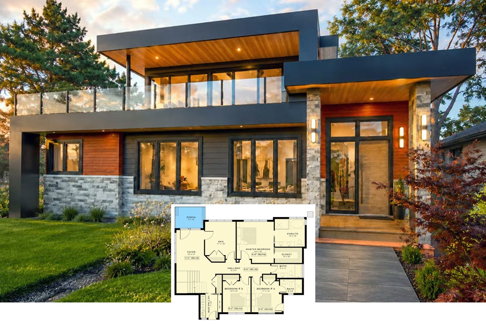 Sinclair 4-Bedroom Contemporary Modern House Plan with Wraparound Deck (2,301 Sq. Ft. Floor Plan)
