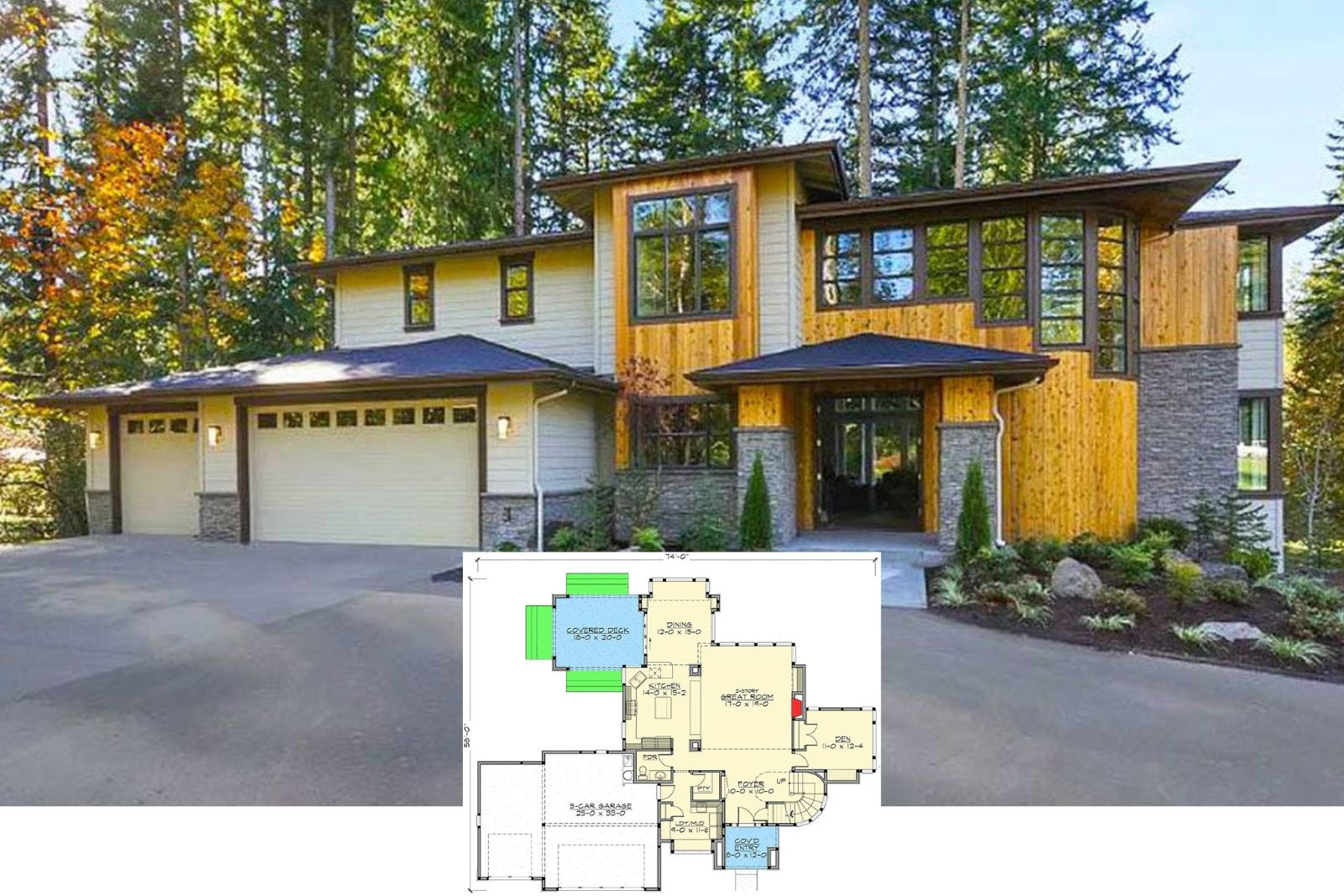 The Cascadia 3-Bedroom Contemporary Northwest House Plan with Two-Story Great Room (2,551 Sq. Ft. Floor Plan)