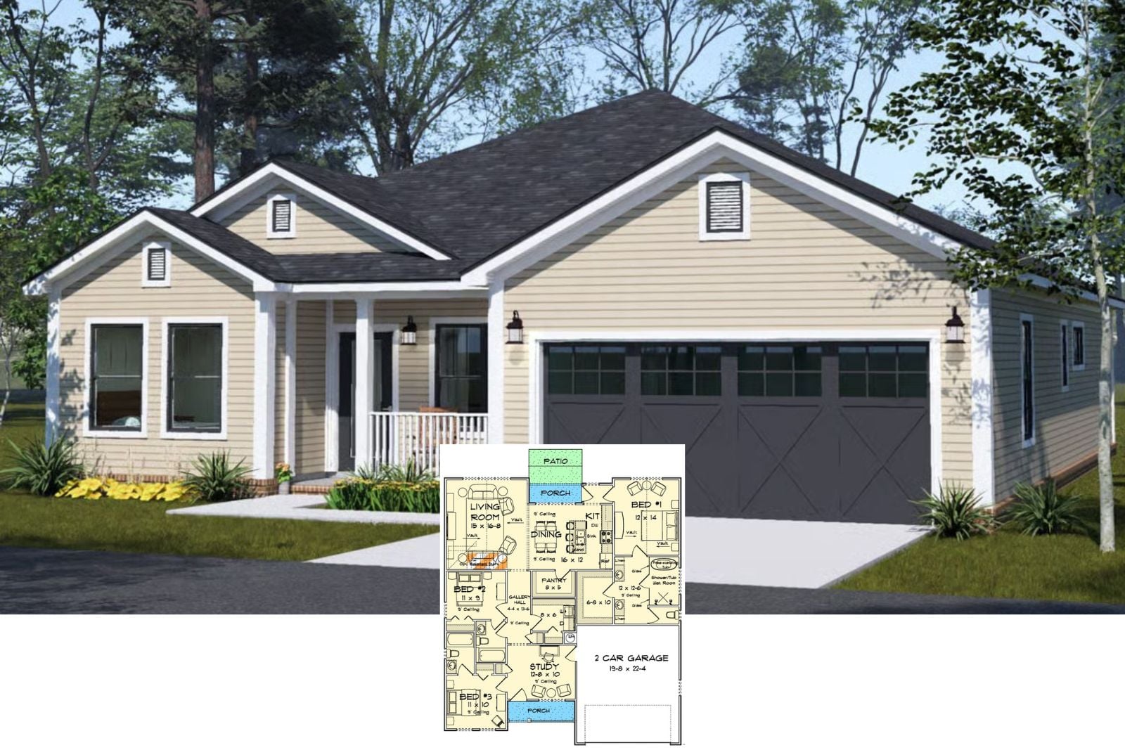 The Tanglewood 3-Bedroom Craftsman Cottage House Plan with Open-Concept Living (1,556 Sq. Ft. Floor Plan)