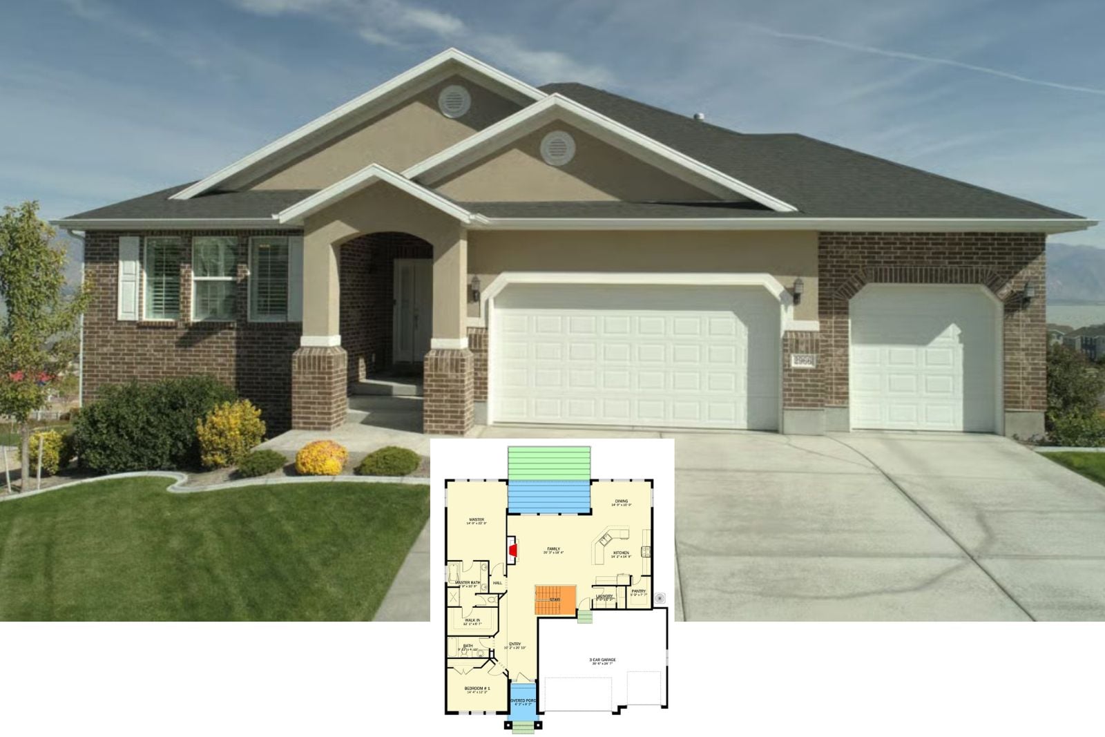 The Vista 3-Bedroom Craftsman House Plan with 3-Car Garage (1,945 Sq. Ft. Floor Plan)