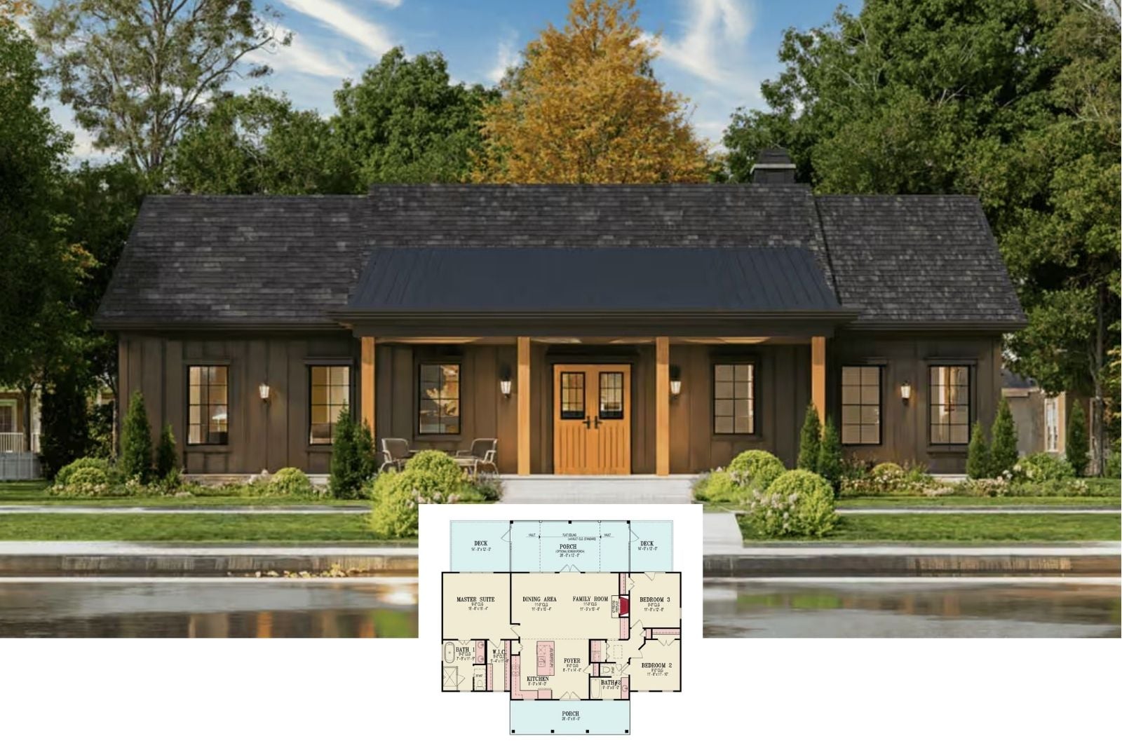 Cedarhill 3-Bedroom Farmhouse Layout with Covered Porch (1,624 Sq. Ft. Floor Plan)