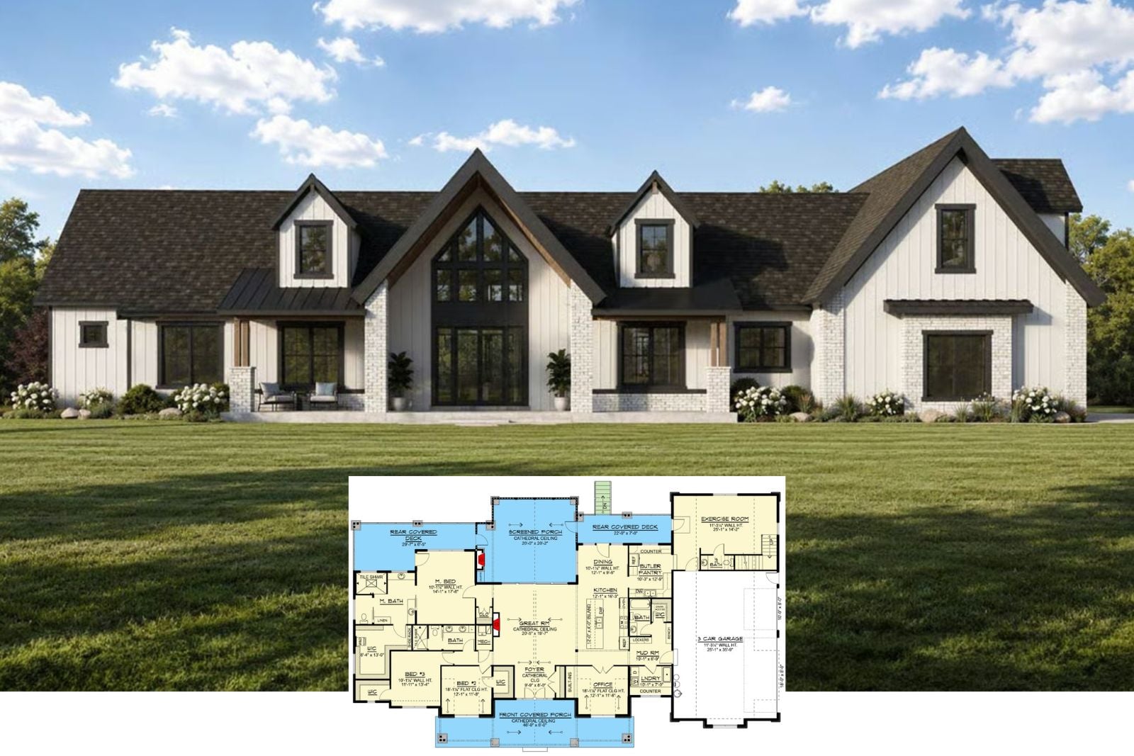 The Cathedral 3-Bedroom Farmhouse Layout with Bonus Room (3,205 Sq. Ft. Floor Plan)