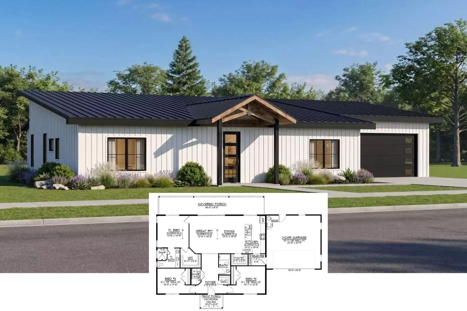 Mereside Close 3-Bedroom Contemporary House Plan with Covered Patio (1,680 Sq. Ft. Floor Plan)