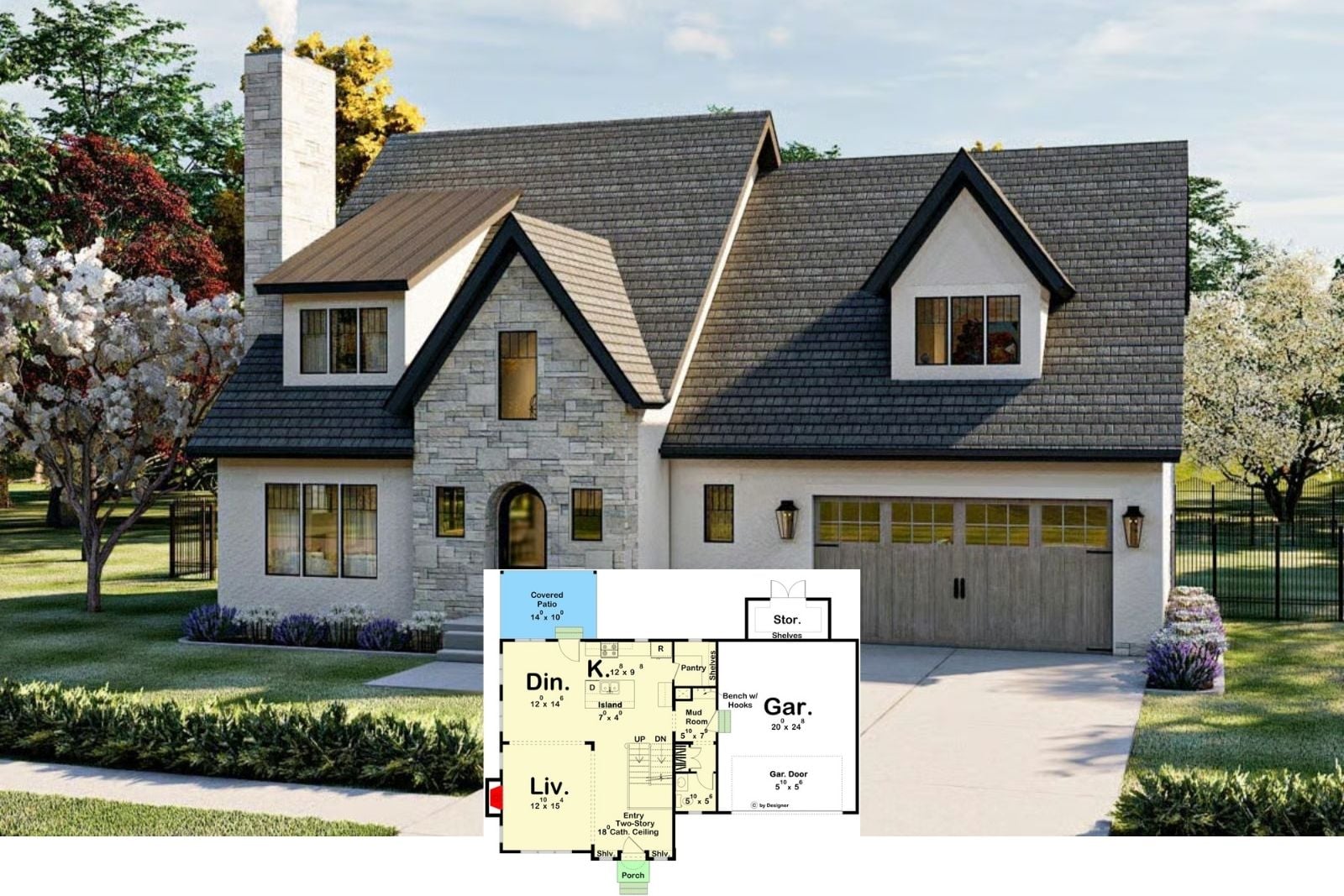 Fauxbourg 3-Bedroom Modern Euro-Style Cottage House Plan with Covered Patio (2,233 Sq. Ft. Floor Plan)