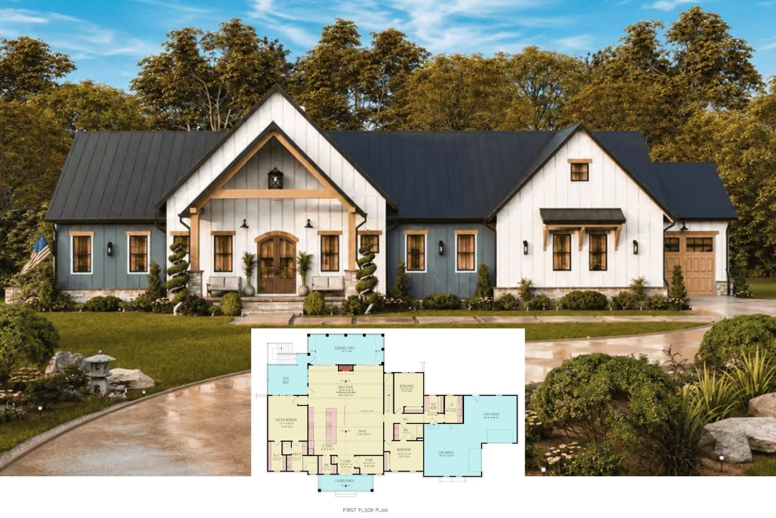 Cornflower 3-Bedroom Modern Farmhouse Layout with Vaulted Great Room (2,550 Sq. Ft. Floor Plan)