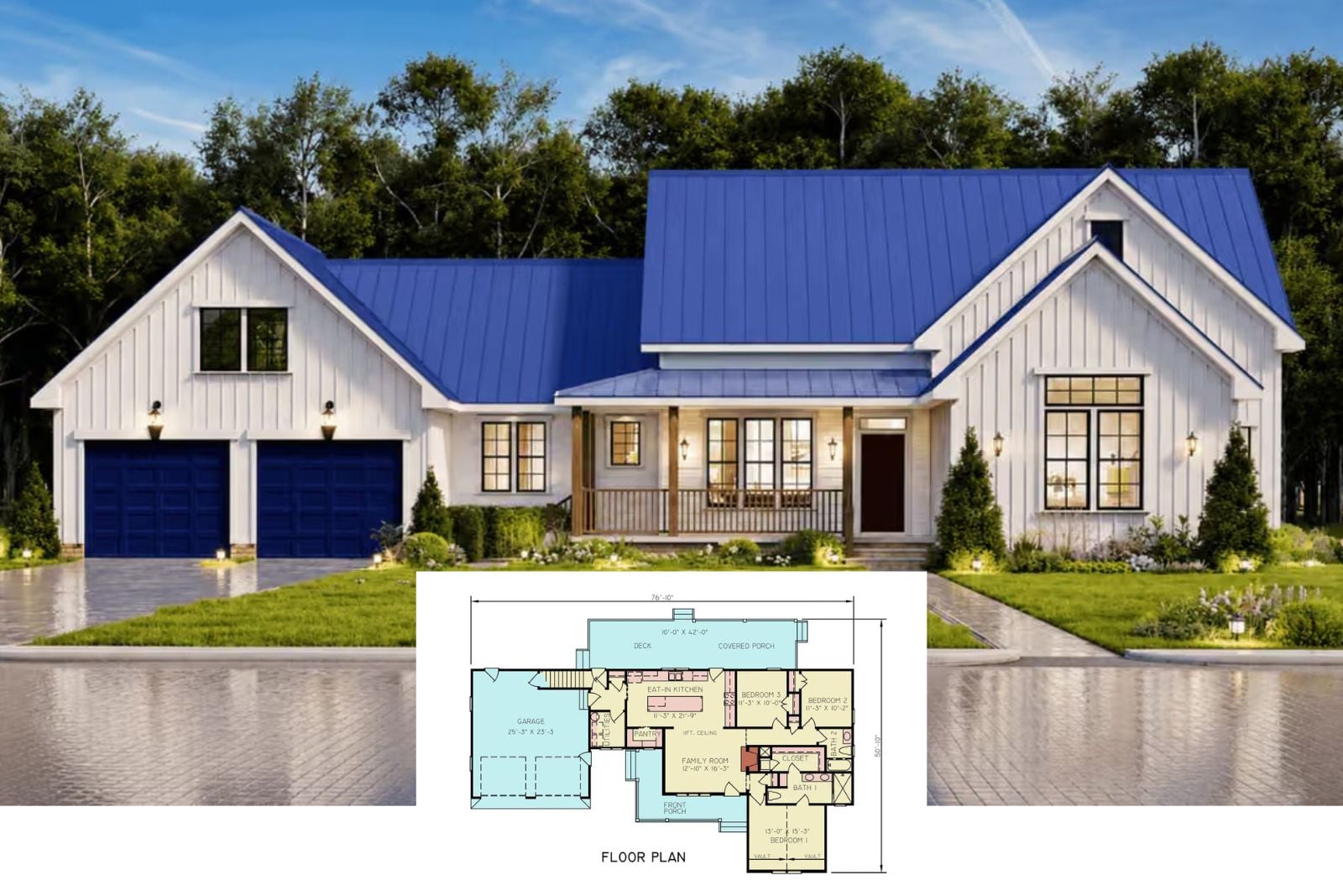 The Cobalt 3-Bedroom Modern Farmhouse Layout with Covered Patio (1,511 Sq. Ft. Floor Plan)