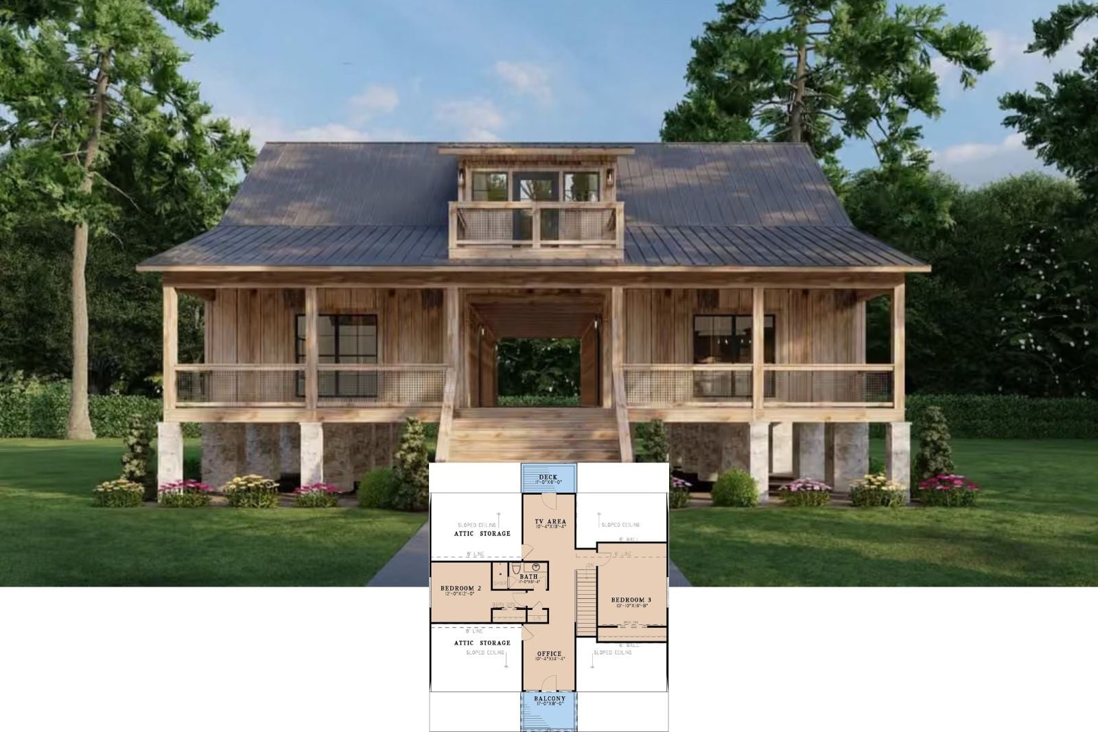 The Dogtrot 3-Bedroom Rustic House Plan with Balcony (2,506 Sq. Ft. Floor Plan)