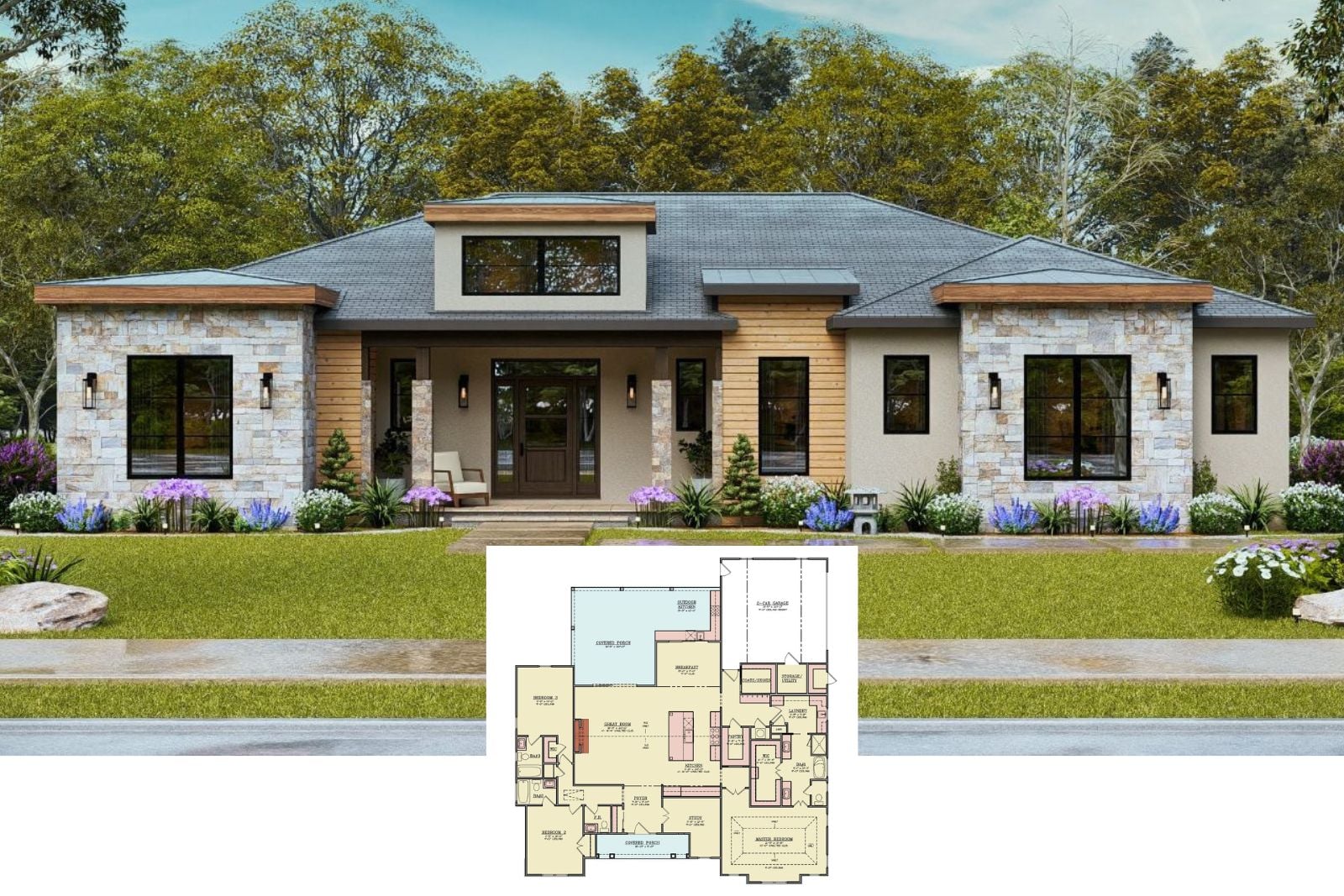 Sweet Clover 3-Bedroom Modern House Plan with Outdoor Kitchen (2,483 Sq. Ft. Floor Plan)