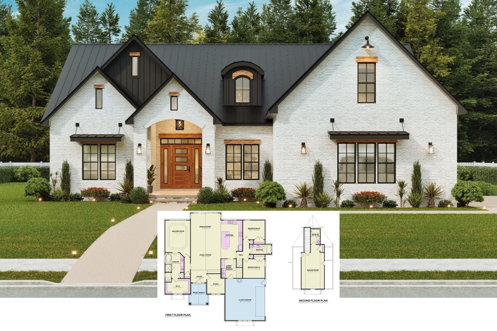 Whitemoore B 3-Bedroom Transitional House Plan with Bonus Room (2,351 Sq. Ft. Floor Plan)