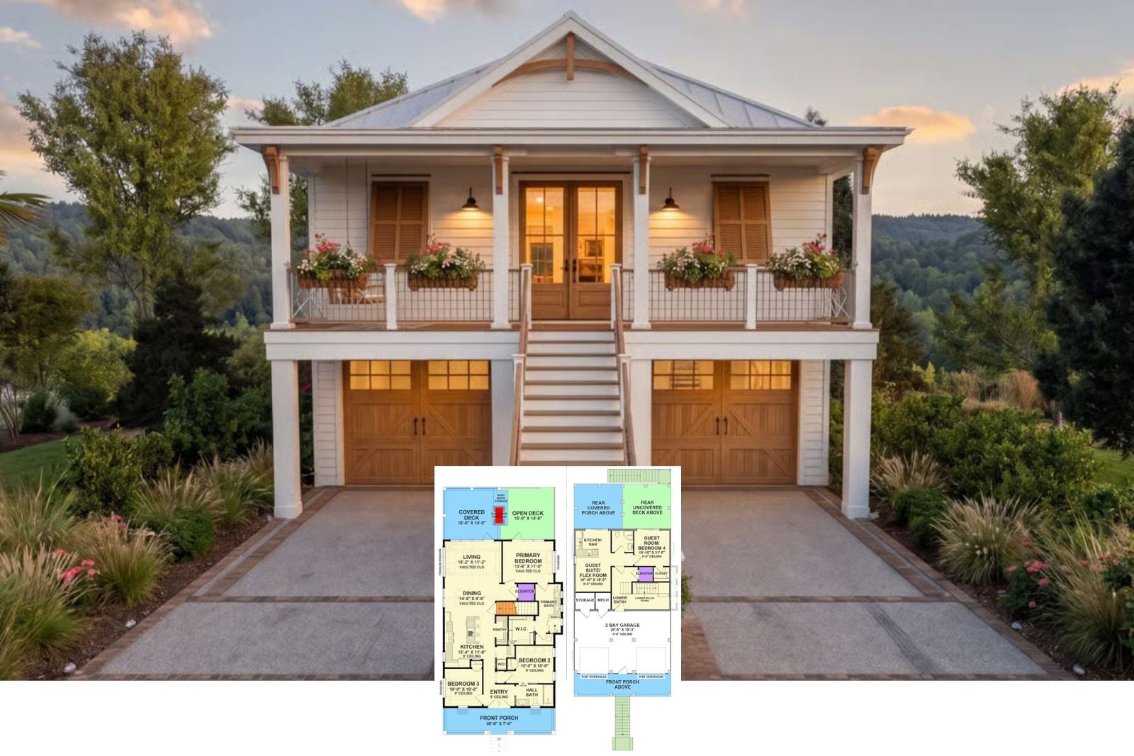 The Sandpiper 4-Bedroom Coastal Cottage House Plan with In-Law Suite (2,018 Sq. Ft. Floor Plan)