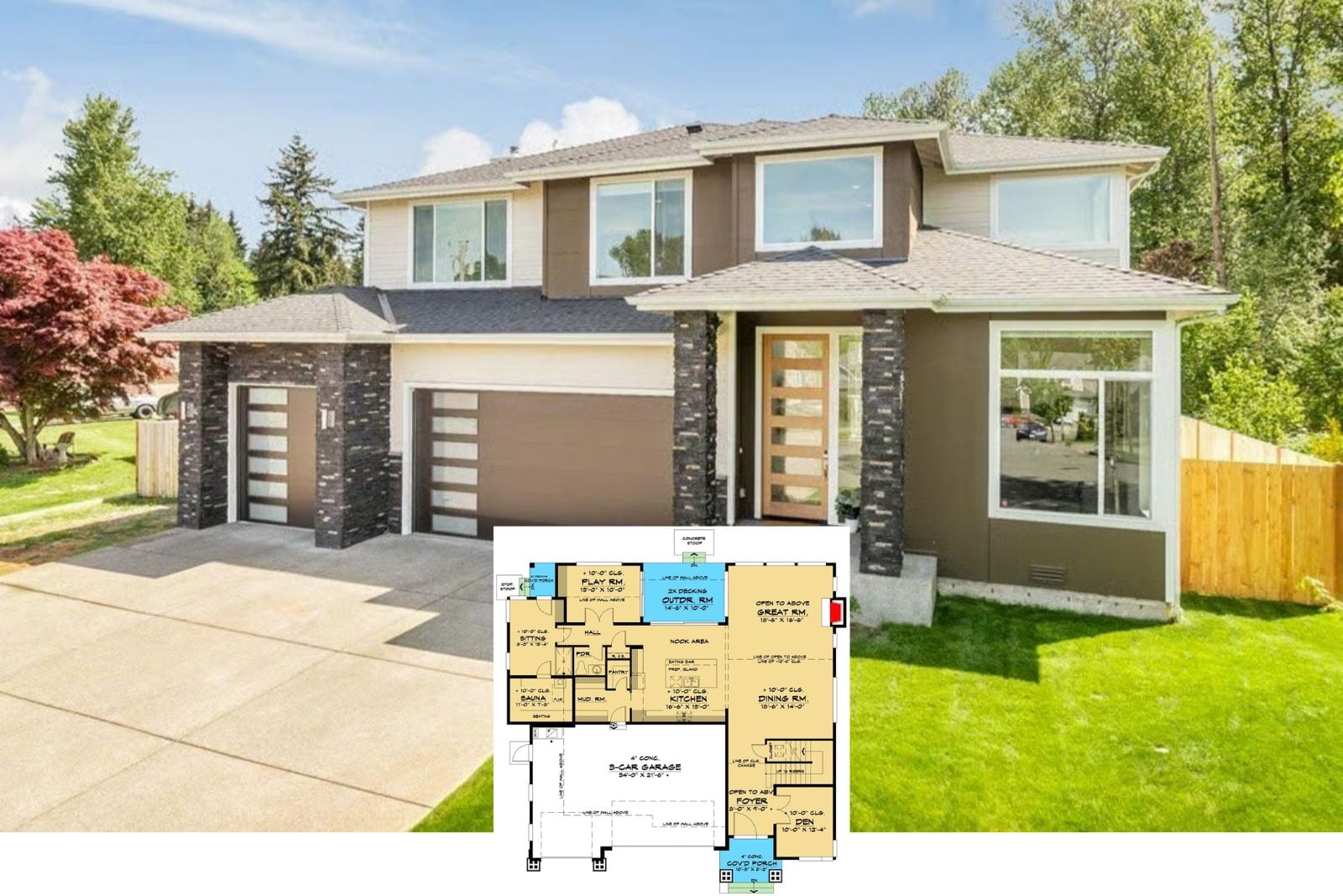 Everson 4-Bedroom Contemporary Northwest House Plan with Sauna (3,384 Sq. Ft. Floor Plan)