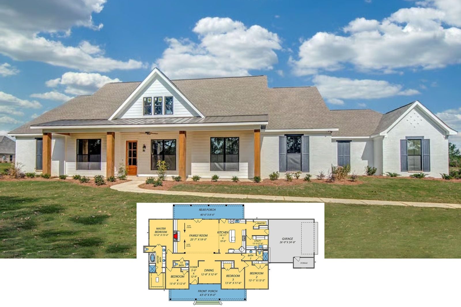 The Clairmont 4-Bedroom Country House Plan with 2-Car Garage (2,677 Sq. Ft. Floor Plan)