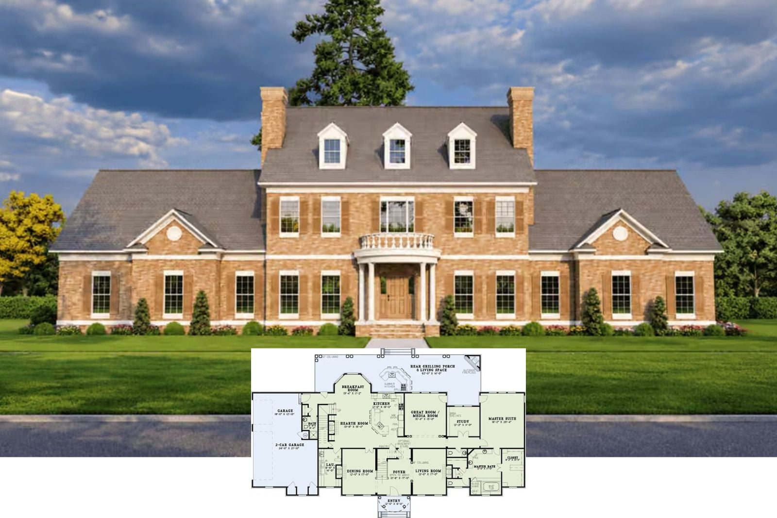 The Magnolia Hall 4-Bedroom French Colonial House Plan with Home Theater (4,996 Sq. Ft. Floor Plan)