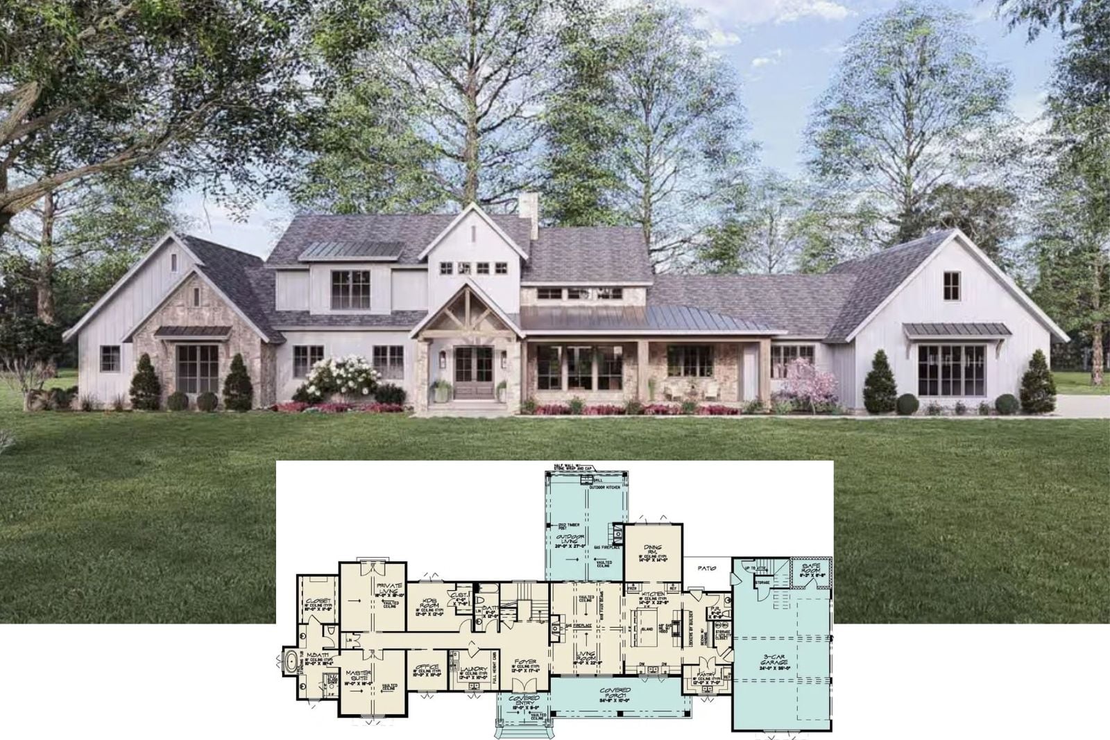 The Stonemix Estate 4-Bedroom Modern Craftsman House Plan with Outdoor Kitchen (4,154 Sq. Ft. Floor Plan)