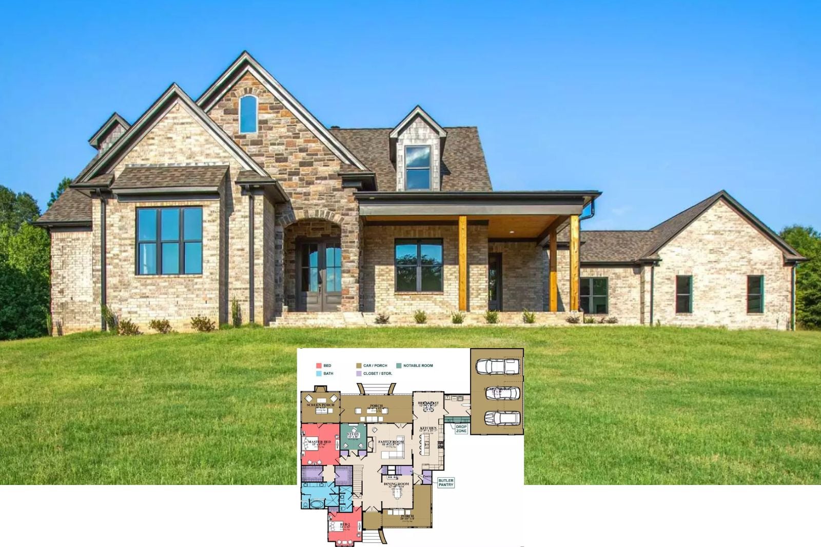 Moss Oak 4-Bedroom Traditional House Plan with Screened Porch (3,671 Sq. Ft. Floor Plan)