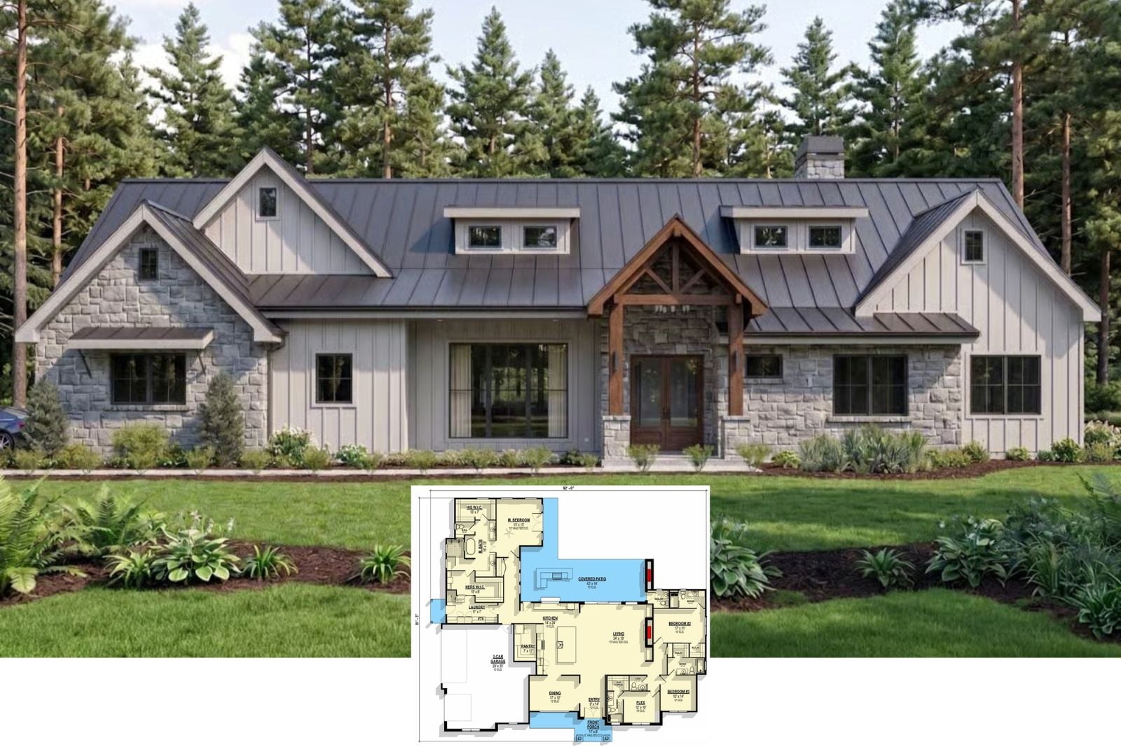 The Stonepine 4-Bedroom New American House Plan with Covered Patio (3,536 Sq. Ft. Floor Plan)
