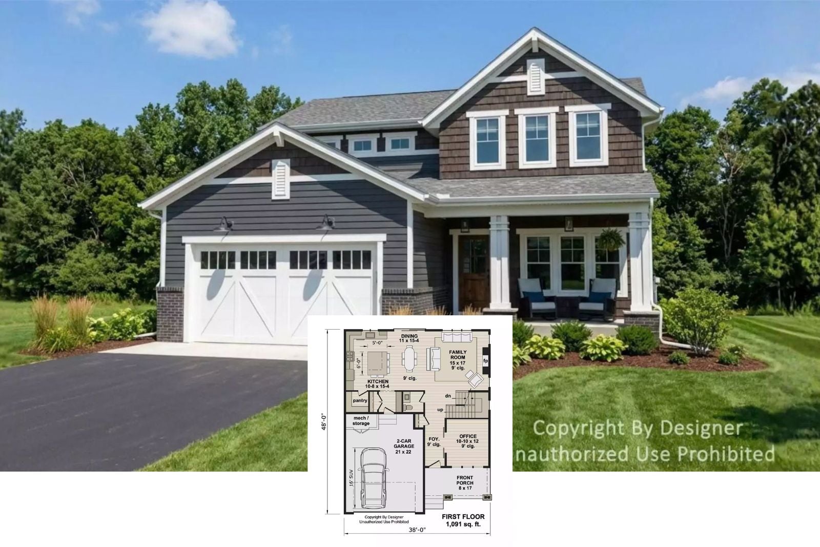 Pear Tree Court 4-Bedroom Farmhouse Layout with Covered Front Porch (2,295 Sq. Ft. Floor Plan)