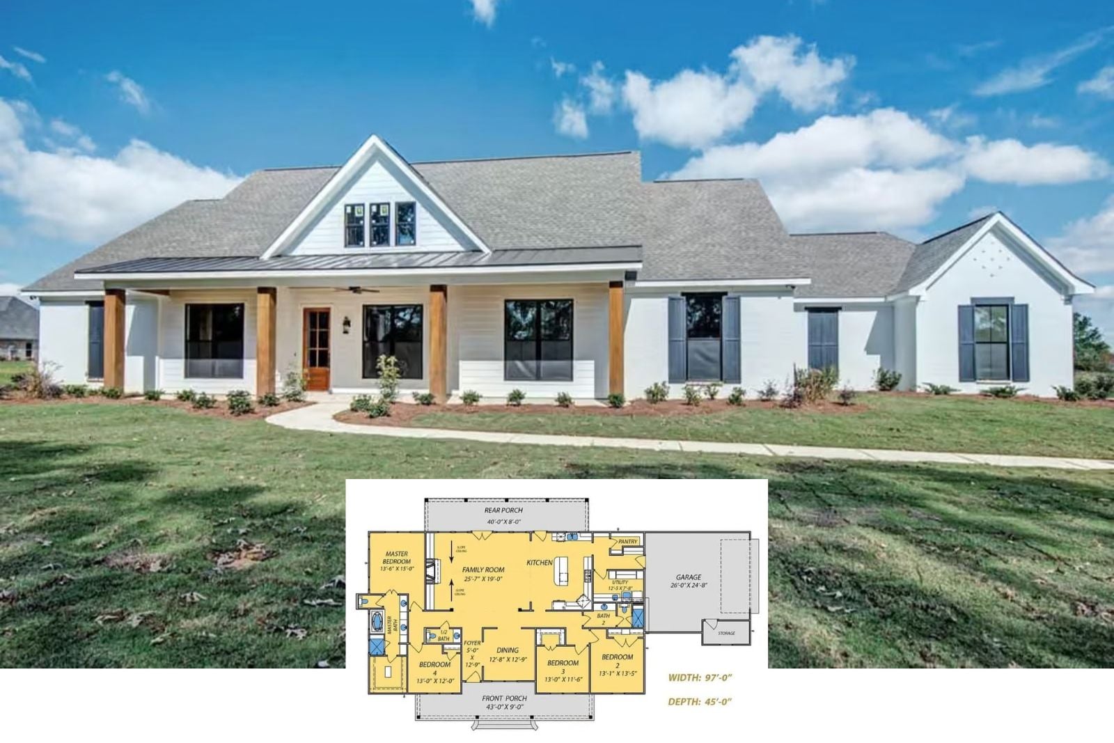 Colby 4-Bedroom Ranch Farmhouse Layout with Dual Porches (2,677 Sq. Ft. Floor Plan)