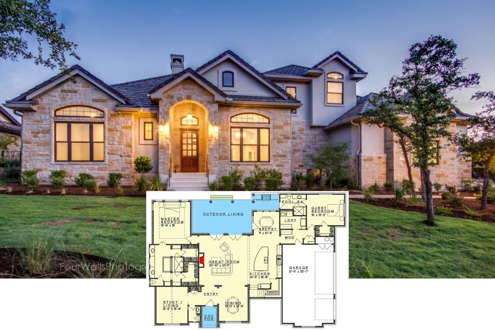 Honeystone 4-Bedroom Rustic Contemporary House Plan with Media Room (4,017 Sq. Ft. Floor Plan)