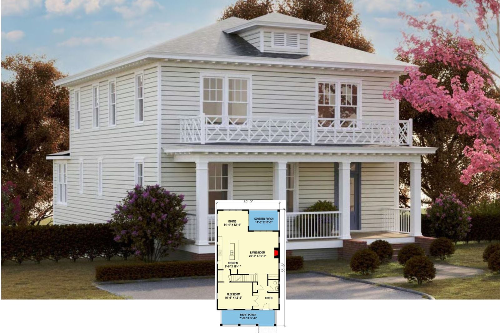 The Crapemyrtle 4-Bedroom Southern Traditional House Plan with Covered Front Porch (3,163 Sq. Ft. Floor Plan)