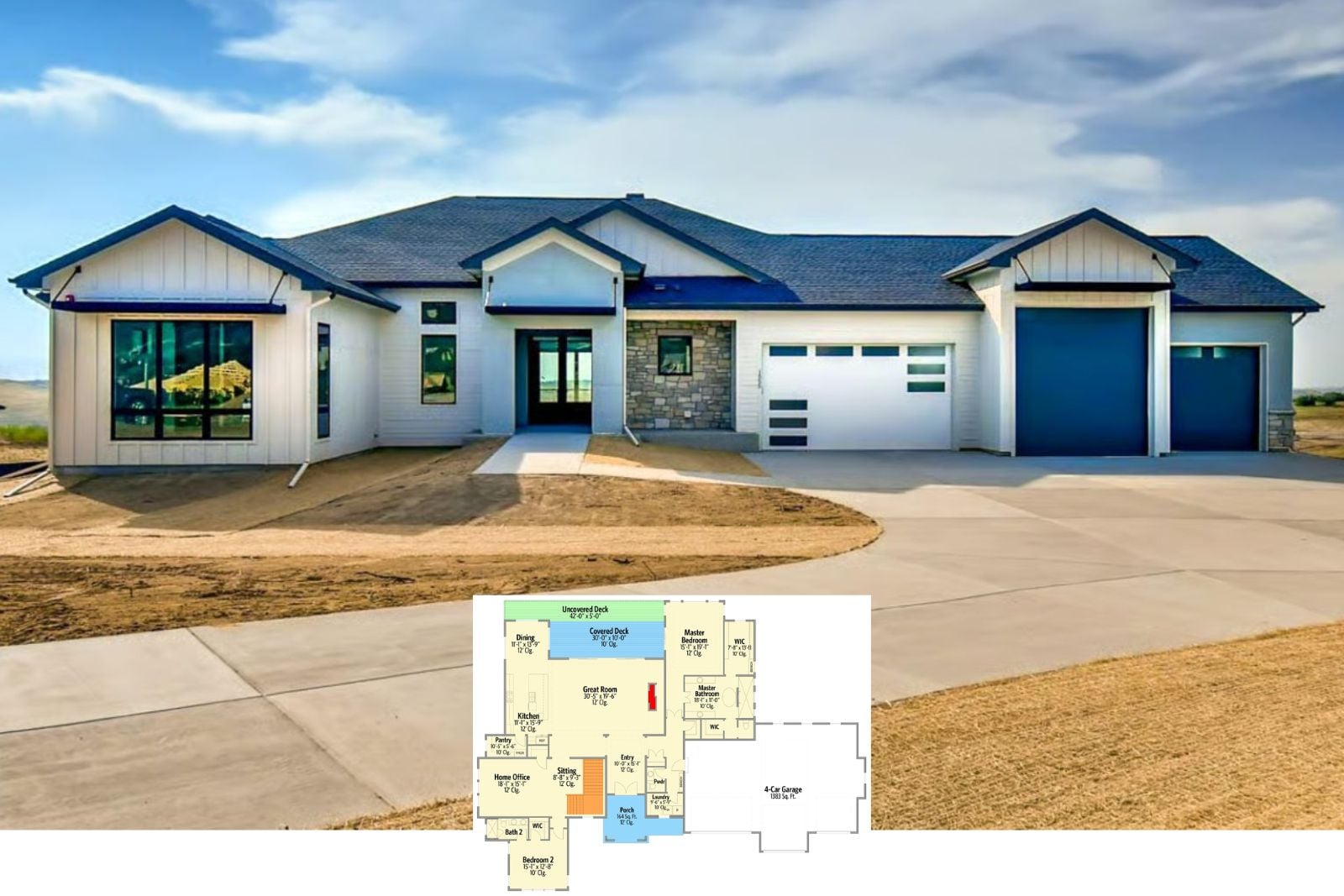The Bighangar 4-Bedroom Transitional House Plan with 4-Car Garage (5,440 Sq. Ft. Floor Plan)