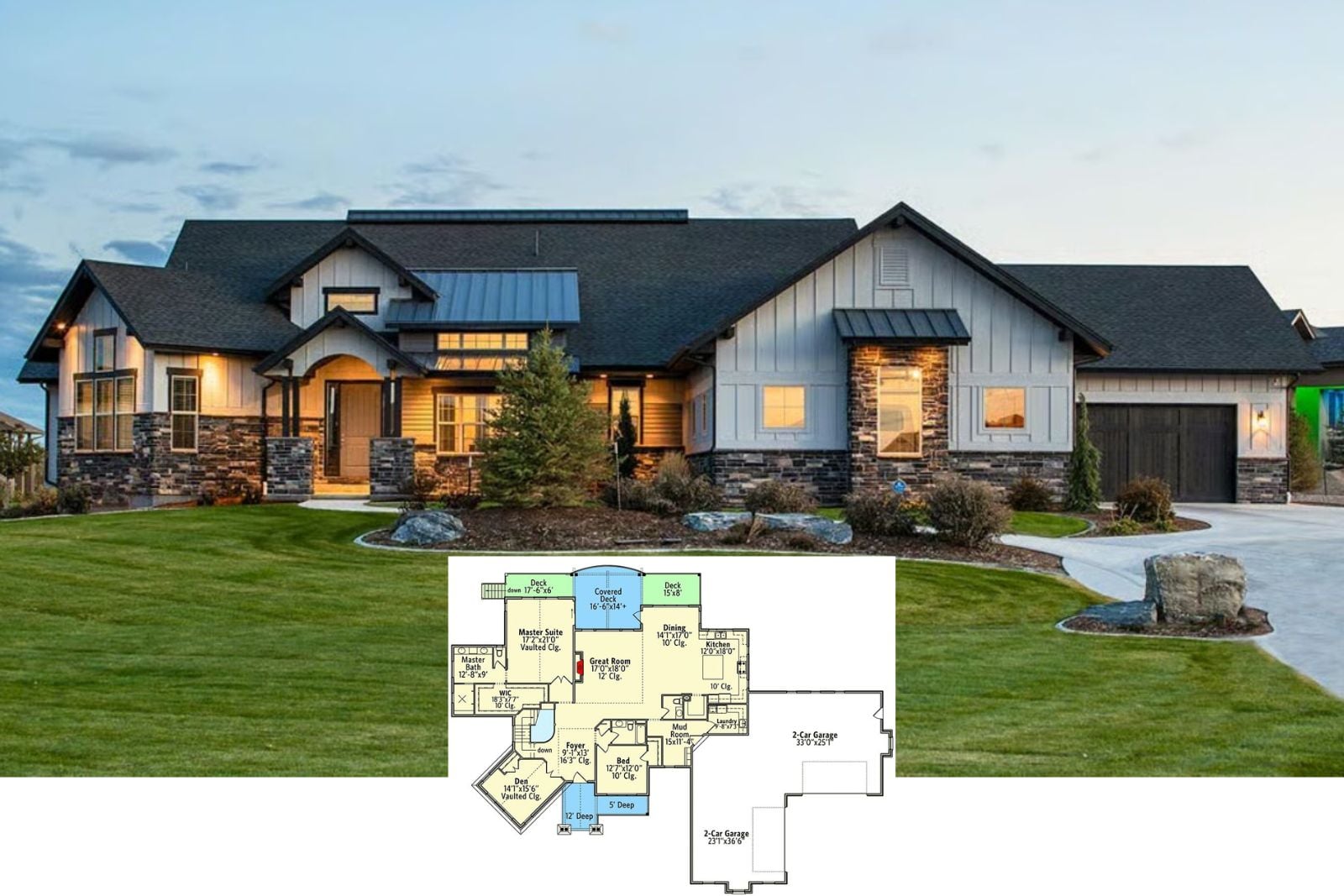 Slatehaven 5-Bedroom New American Mountain Ranch House Plan with 4-Car Garage (2,767 Sq. Ft. Floor Plan)