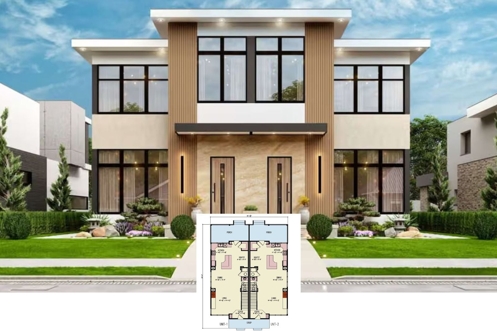 Duolith 6-Bedroom Contemporary Duplex House Plan with Balconies (3,460 Sq. Ft. Floor Plan)