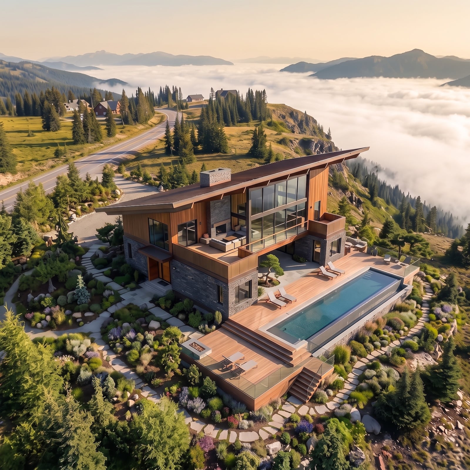 House above the clouds with lap pool