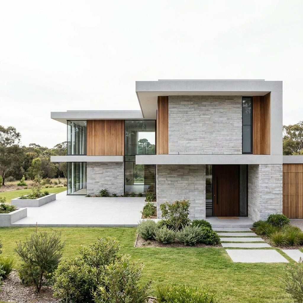 Resilient modern house designed for wildfire, storm and flood risks