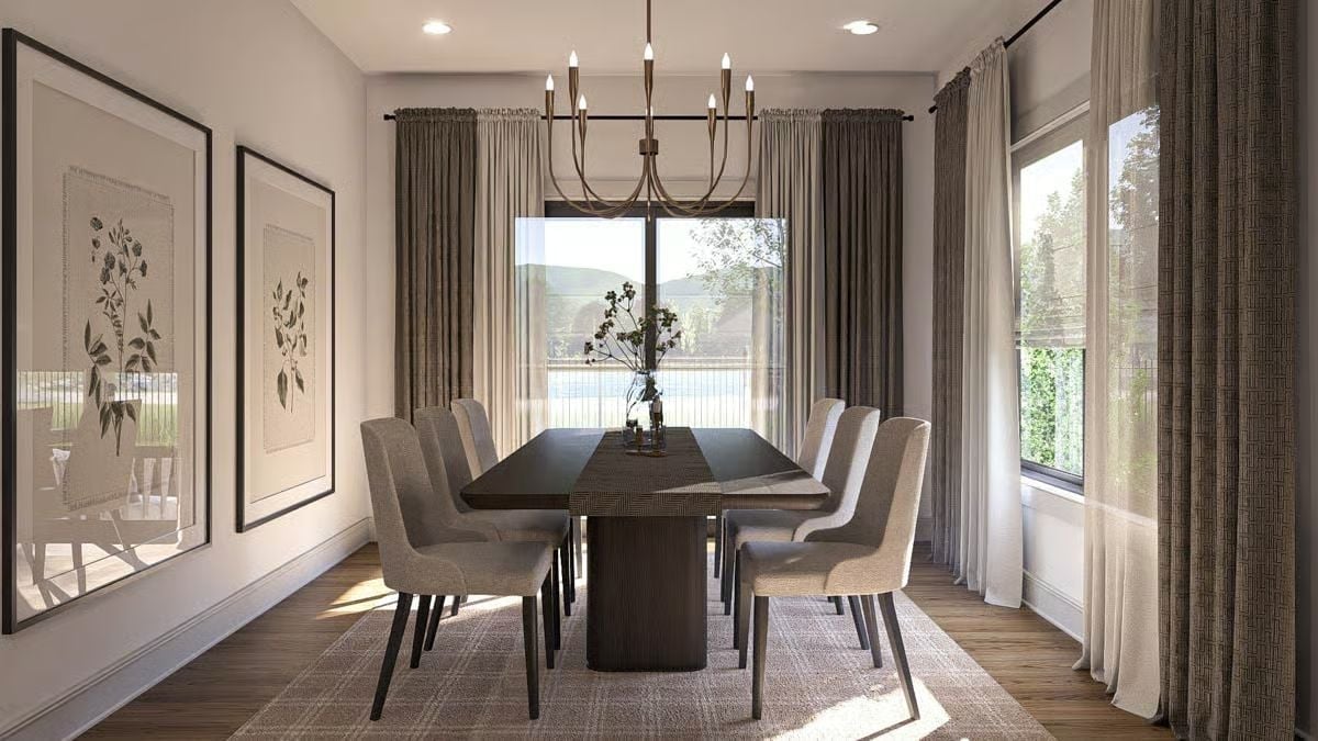 Botanical Prints, a Candelabra Chandelier, and Curtains That Pool Just Right
