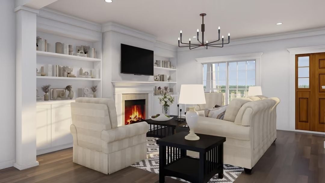 Built-In Shelves, a Live Fire, and Furniture That Earns Its Keep