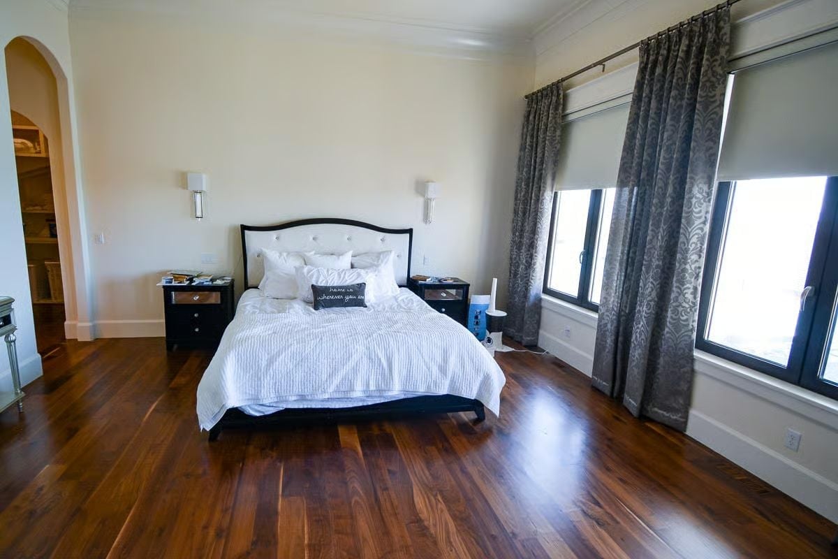 Hardwood Floors This Dark Deserve a Bedroom This Calm