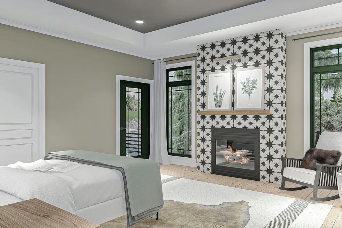 Star-Print Tile, a Lit Fireplace, and a Rocking Chair That's Clearly the Best Seat in the House