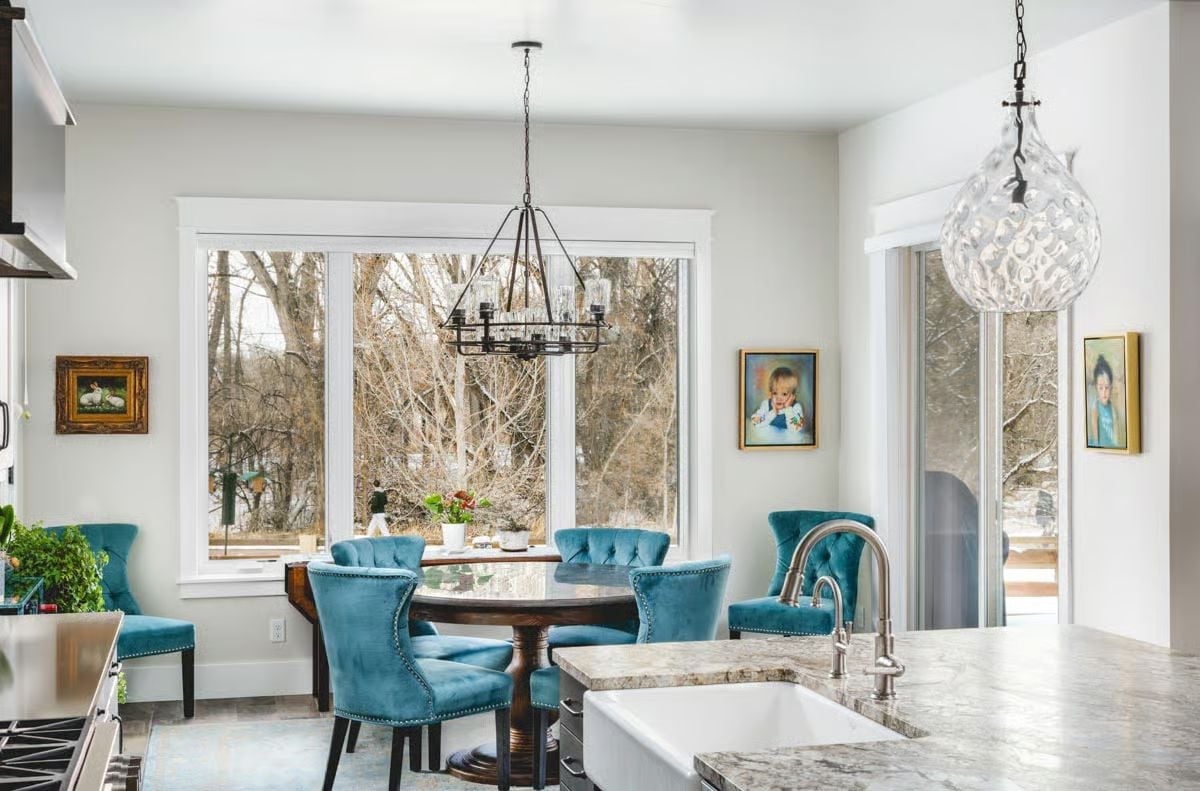 Teal Velvet and a Farmhouse Sink Share Space Without Competing