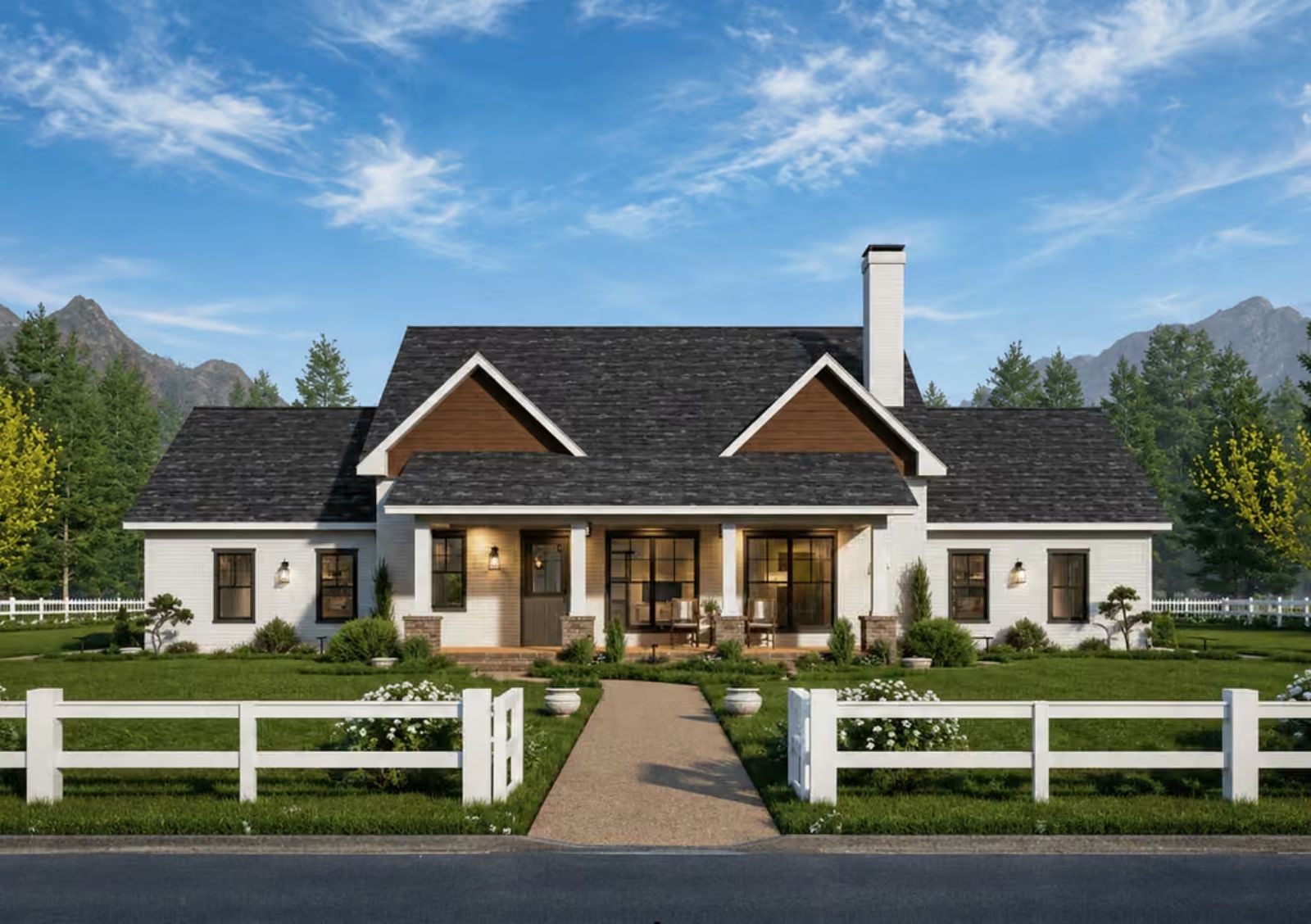 Alpenwhite 3-Bedroom Farmhouse with Covered Porch Designed for Couples Who Love a Good Reason to Light the Fireplace (Floor Plan)